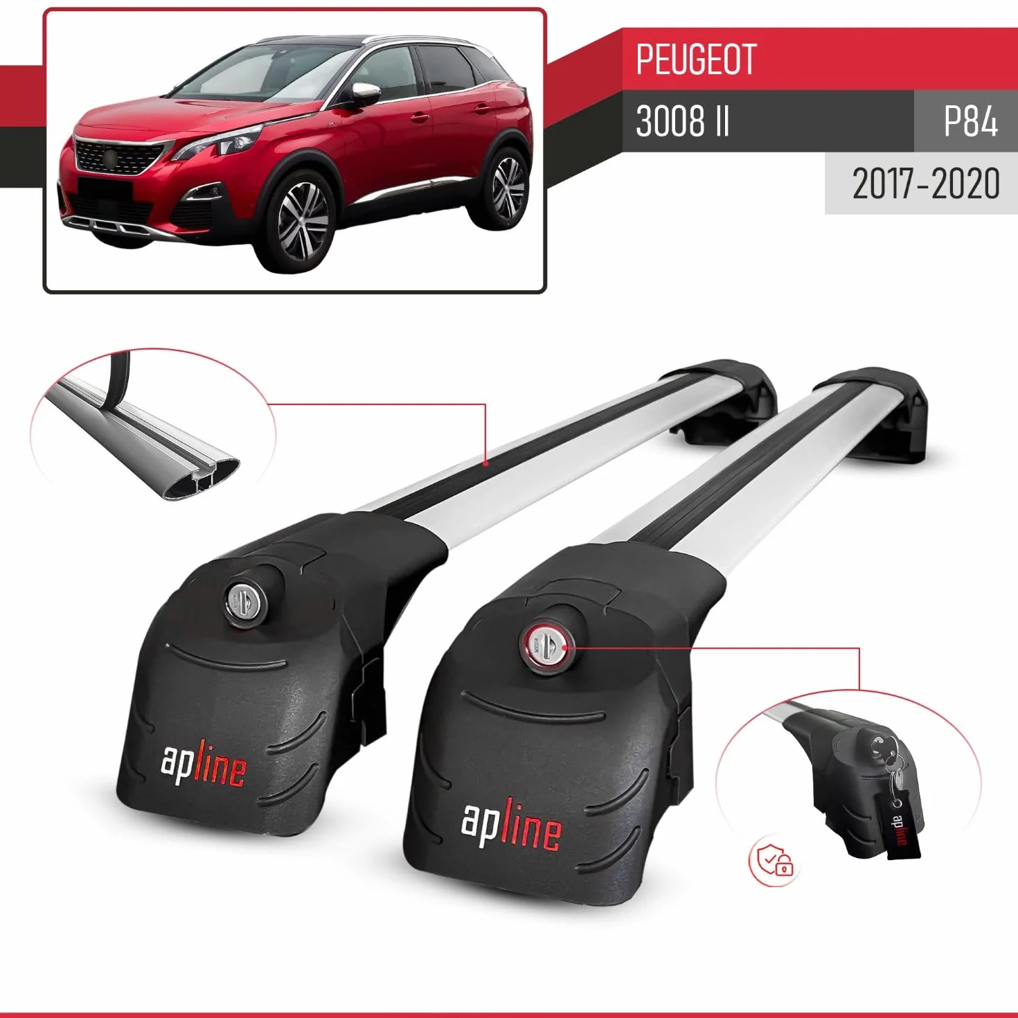 Compatibile con Peugeot 3008 II (P84) Pre-Facelift 2017-2020 Modello ACE-2 Barre Tetto Portapacchi Auto Barre Portatutto Grigio Alluminio 2 Barre
