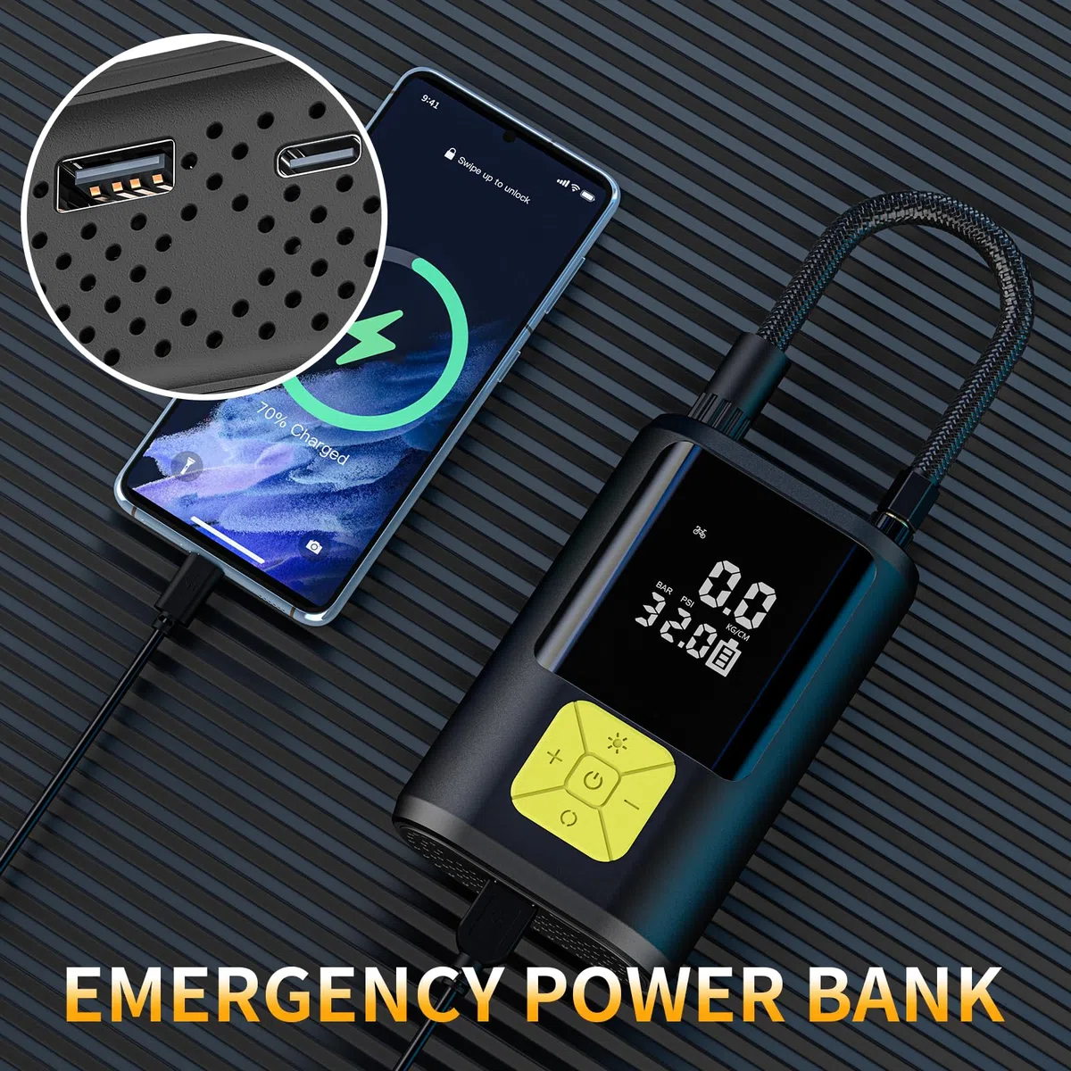 EVARYOO 6000mAh Mini Compressore Aria Portatile Auto, 150PSI Gonfiatore Bici Elettrico con Schermo LCD Digitale e Torcia LED, Pompa Elettrica per Bicicletta, Auto, Moto, monopattino, Palloni