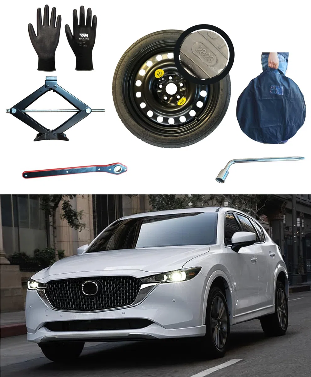 Kit Ruotino di Scorta 17" compatibile con Mazda CX-5 con Cric, Chiave, Guanti e Sacca 155/90R17
