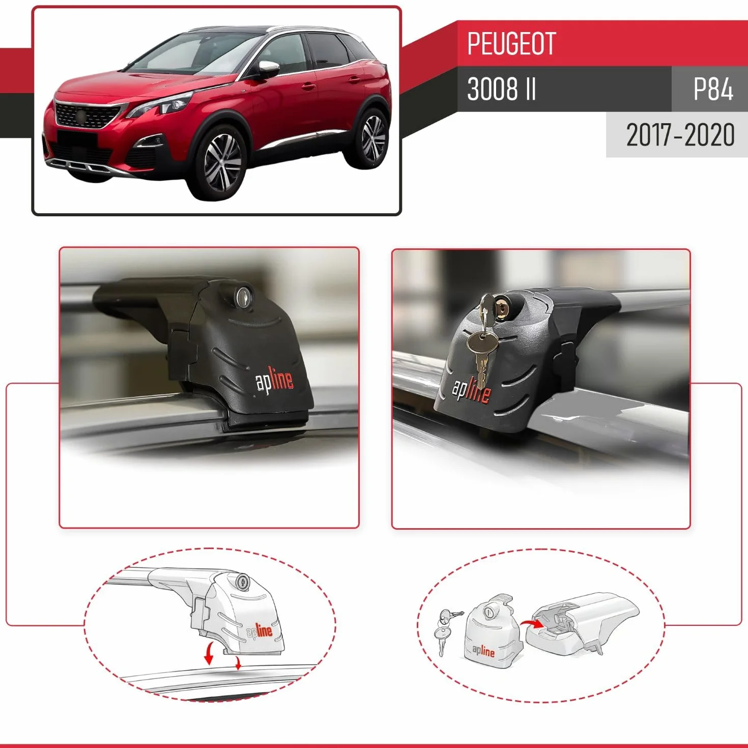 Compatibile con Peugeot 3008 II (P84) Pre-Facelift 2017-2020 Modello ACE-2 Barre Tetto Portapacchi Auto Barre Portatutto Grigio Alluminio 2 Barre