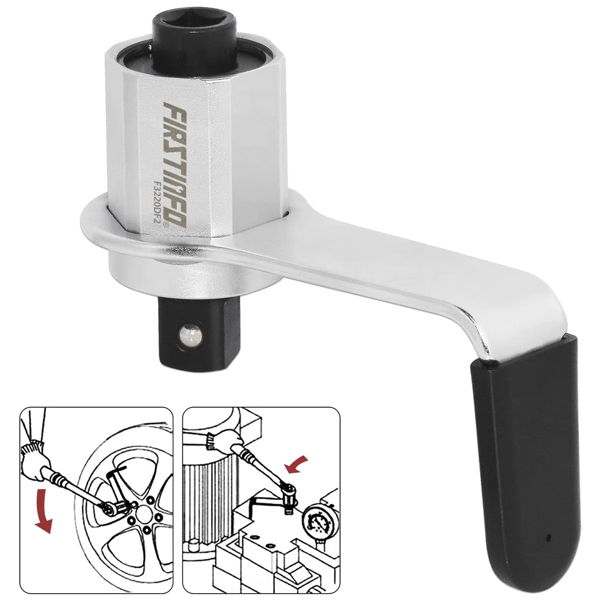 FIRSTINFO F3220DF2 | Moltiplicatore di Coppia Manuale 1200 Nm 3,4:1 | Chiave con Adattatore da 1/2" Femmina a 3/4" Maschio | Per Dadi Ruota e Manutenzione Auto