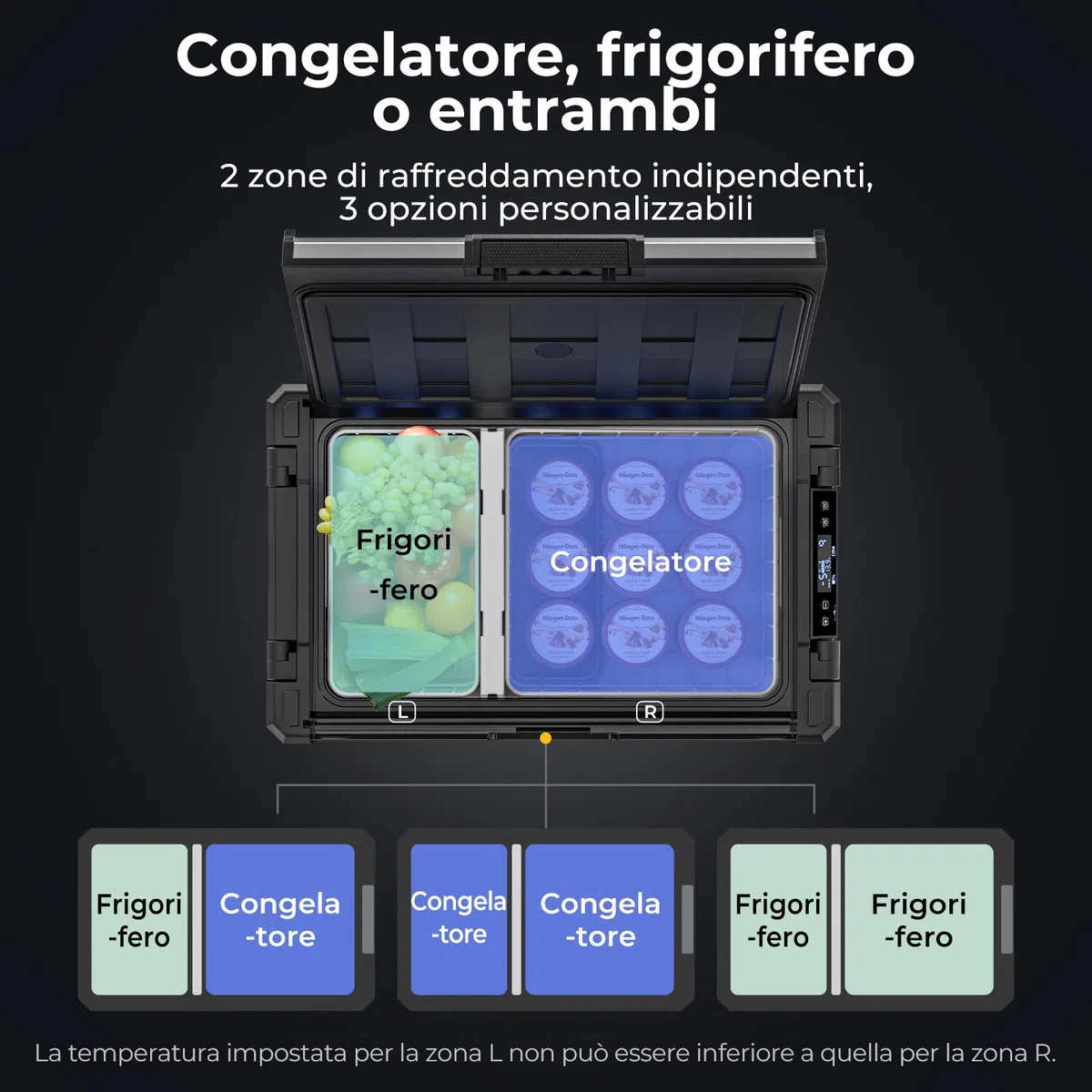 BougeRV Rocky2 65L Frigorifero per Auto con Compressore Potente da 5,7 cc Frigo Auto 12V 220V Divisore Rimovibile App Frigorifero Portatile Doppia Zona per Campeggio Viaggio Barca Camion -20℃~20℃