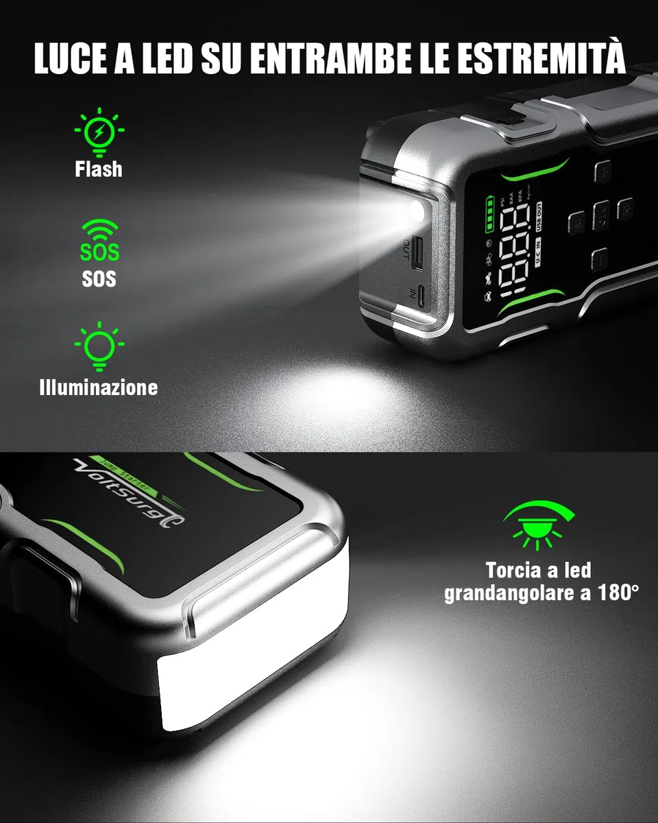 Avviatore Emergenza per Auto con Compressore 160PSI, 7000A Booster Avviamento Auto/Moto (Fino a Tutti i Benzina e 10L Diesel), 12V Starter Batteria con Torcia