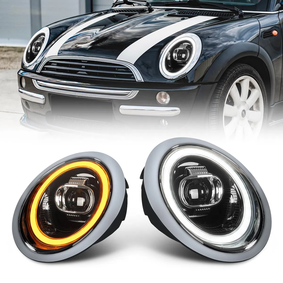 Archaic LED Fari Anteriori compatibili con Mini Cooper R50 R52 R53 2001-2007,luci anteriori con indicatori di direzione sequenziali, animazione DRL, coppia