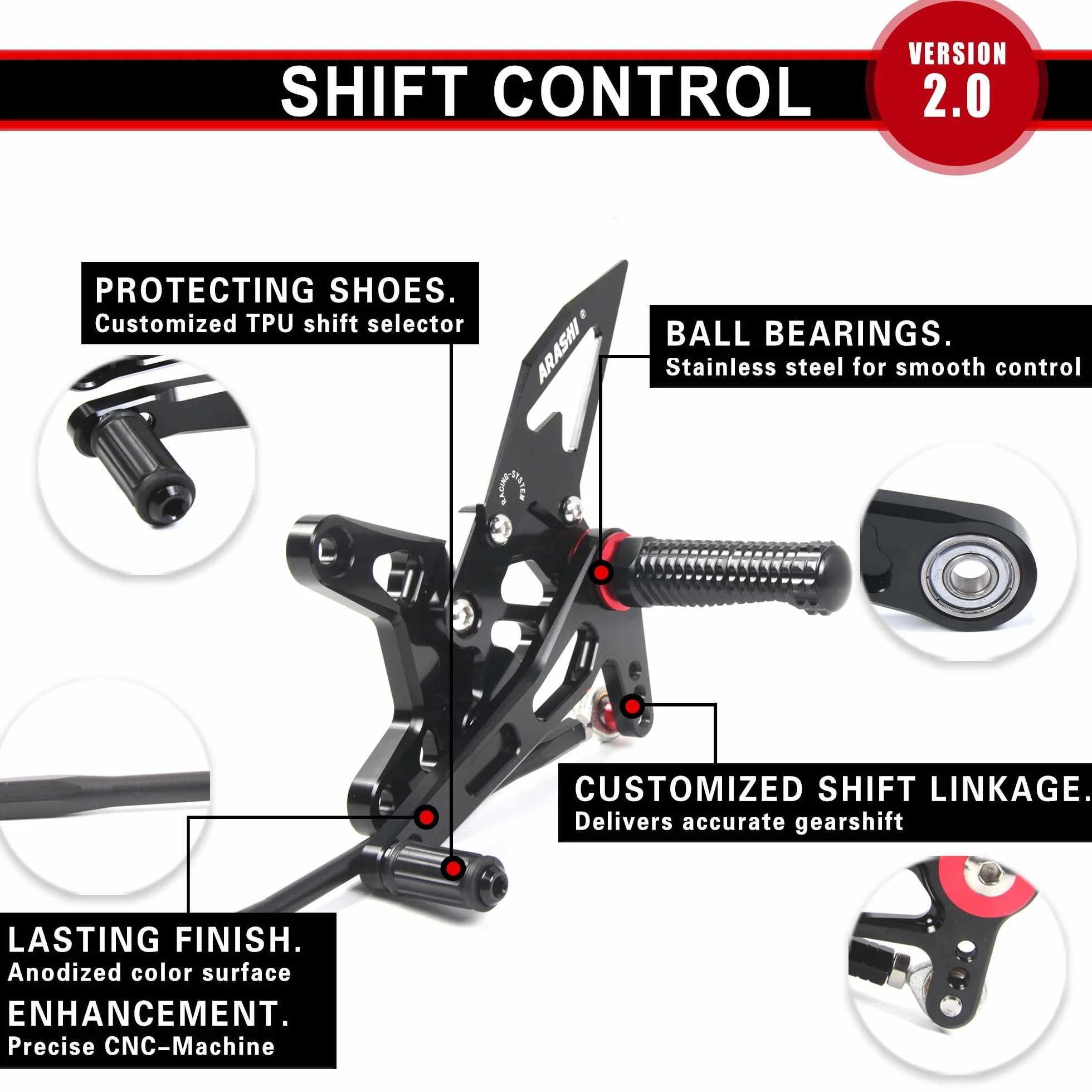 Arashi (Version2.0) Regolabile Pedane Arretrate Pedane Poggiapiedi per Z900 ZR900 2020-2023, Nero Accessori Pedalino Posteriori Pedaline