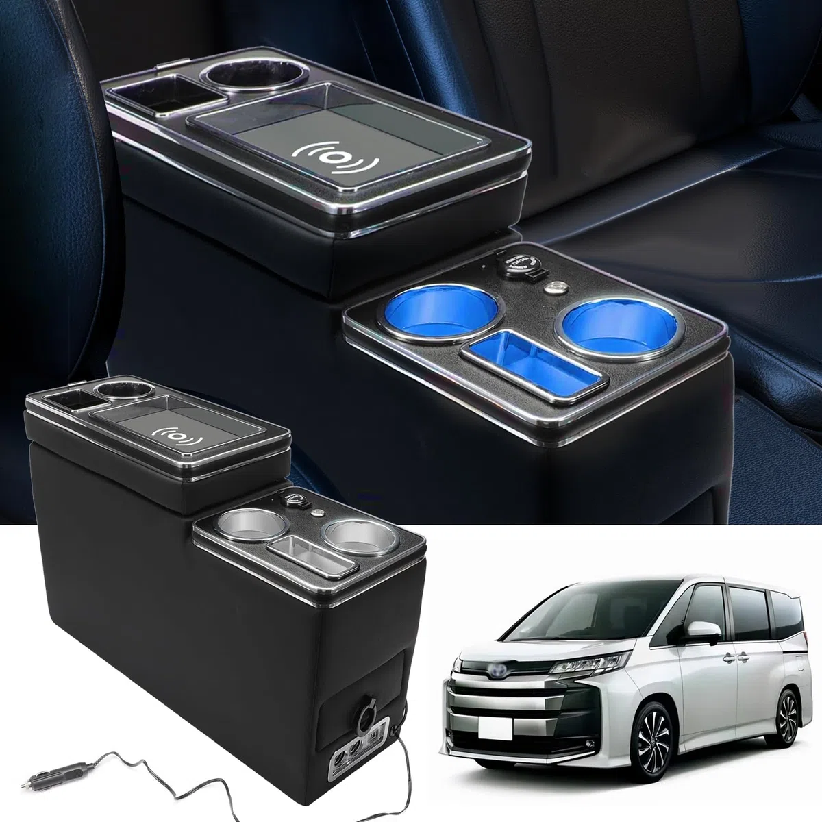 Upgrade Console Centrale Con Vano Portaoggetti Compatibile Con T5 T6 T6.1 2013-2019, Consolle Centrale Dell'auto Con USB e Accendisigari, Ricarica Senza Fili, Luce Ambientale a LED
