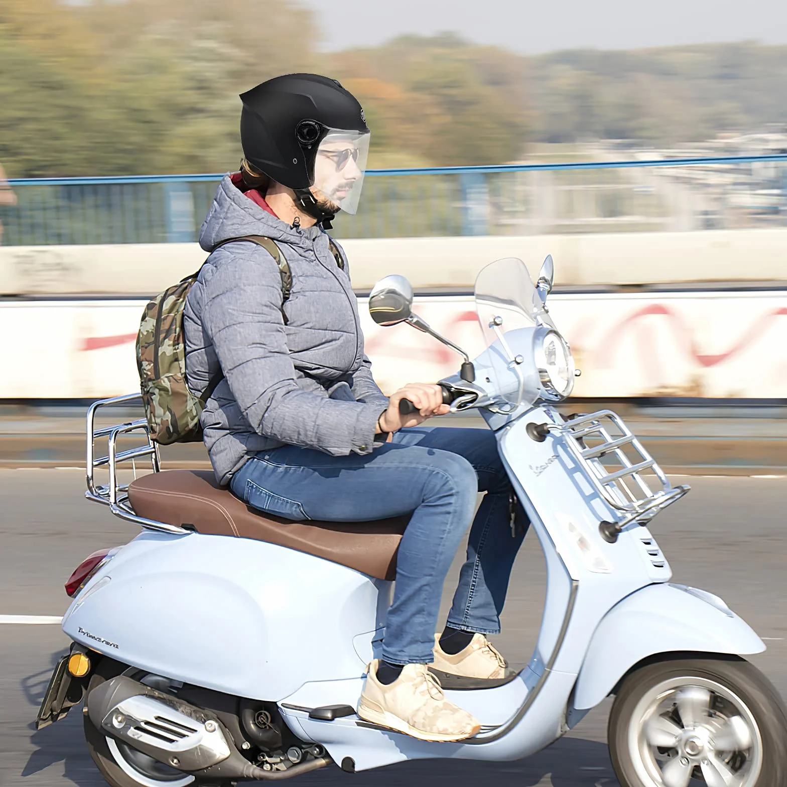 Metà Aperto Faccia Casco Del Motociclo Con Visiera Riflettente，Casco Modulare Scooter，l'Anti-Collisione Protegge La Sicurezza Stradale Degli Utenti