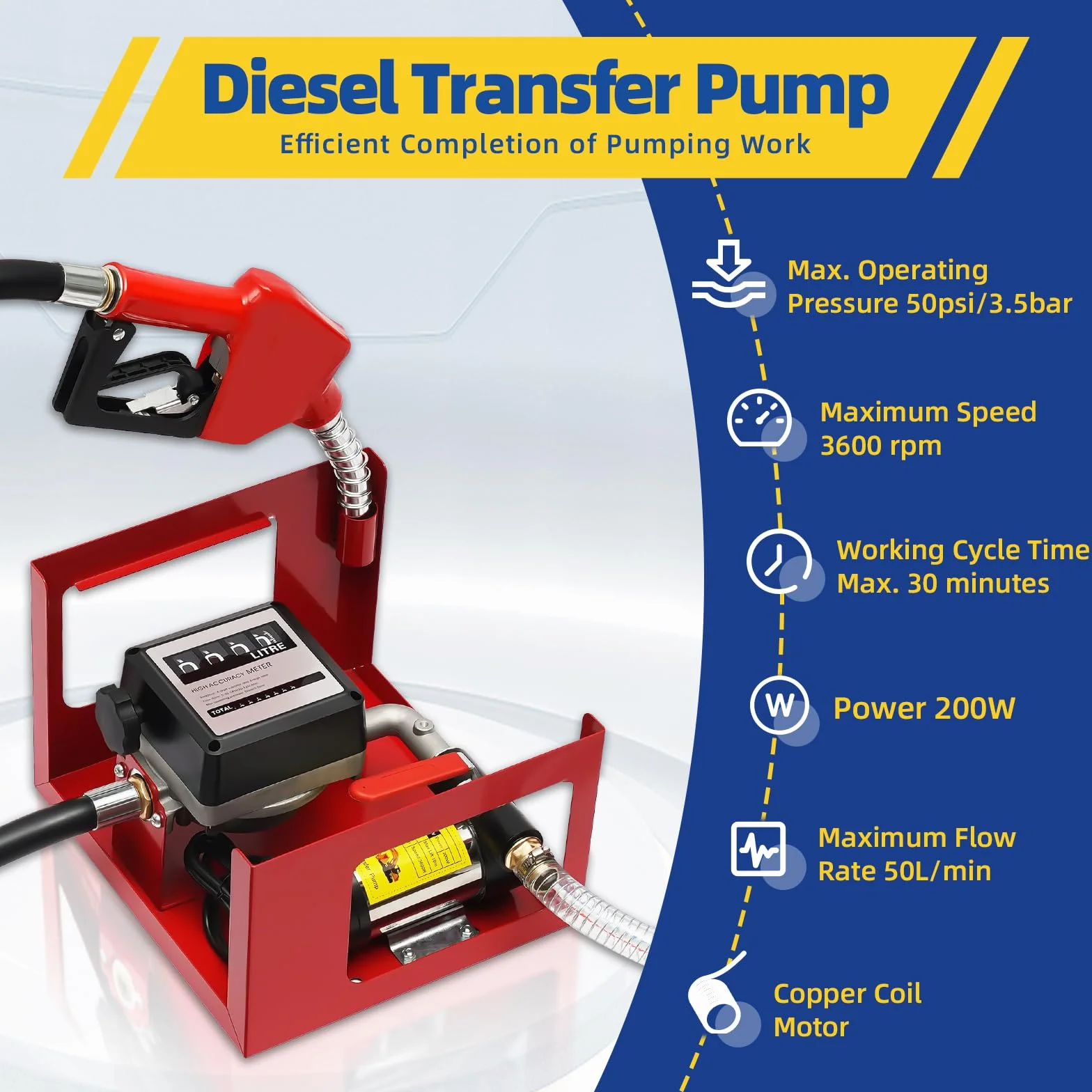 50 l/min Pompa travaso, 230 V 200 W Pompa Diesel, Pompa per Olio combustibile, autoadescante Pompa gasolio, con Display Digitale