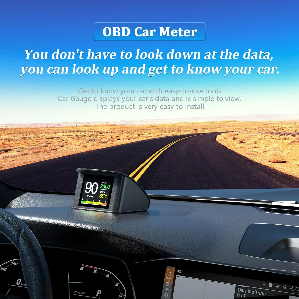 Display HUD Head Up per auto, tachimetro digitale OBD intelligente con allarme di velocità eccessiva, KMH e MPH, schermo LCD TFT da 2,2", adatto per Volkswagen Ranger 2008-2020, compatibile