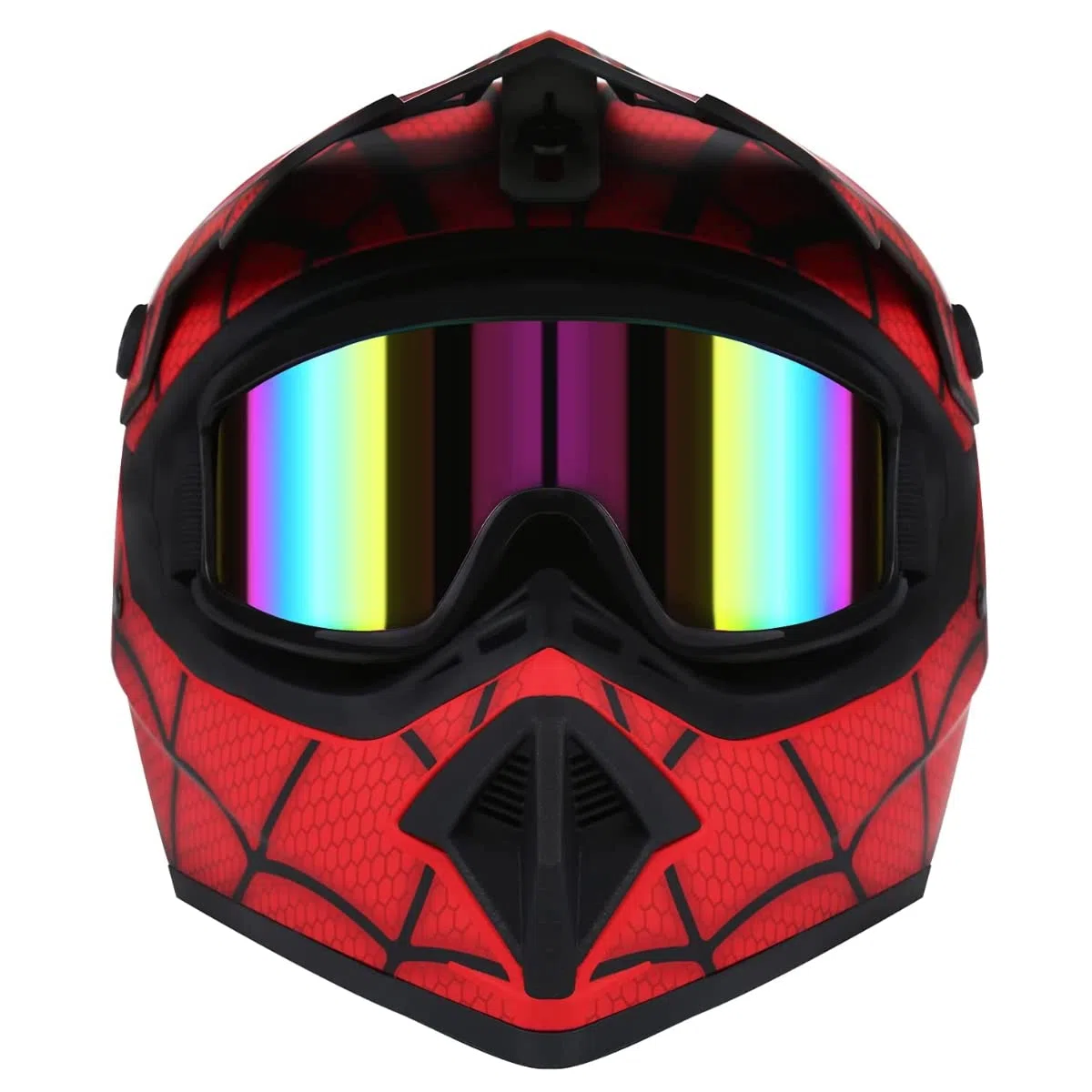 Casco da Moto Fullface Stile Spiderman Fuori strada Casco da Dirt Bike con occhiali per Unisex Giovani