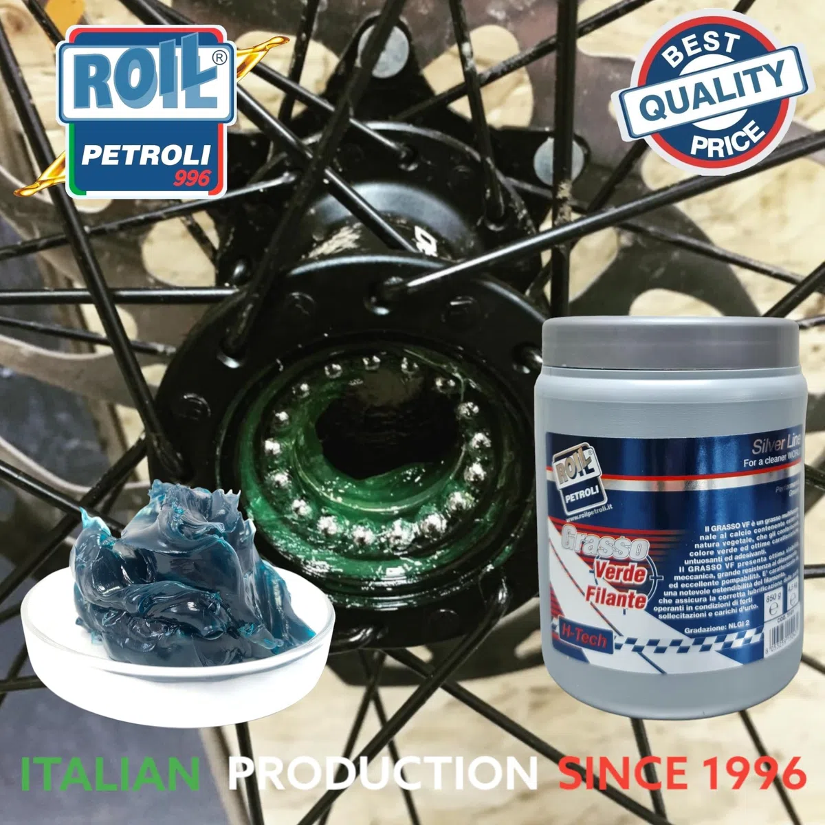 4,5 kg. di ►Roil GRASSO UNIVERSALE VERDE FILANTE◄ Grasso Multiuso per USI Generali e Specifici - Milleusi per Bici, Auto, Moto, Nautica, Agricoltura e Industria