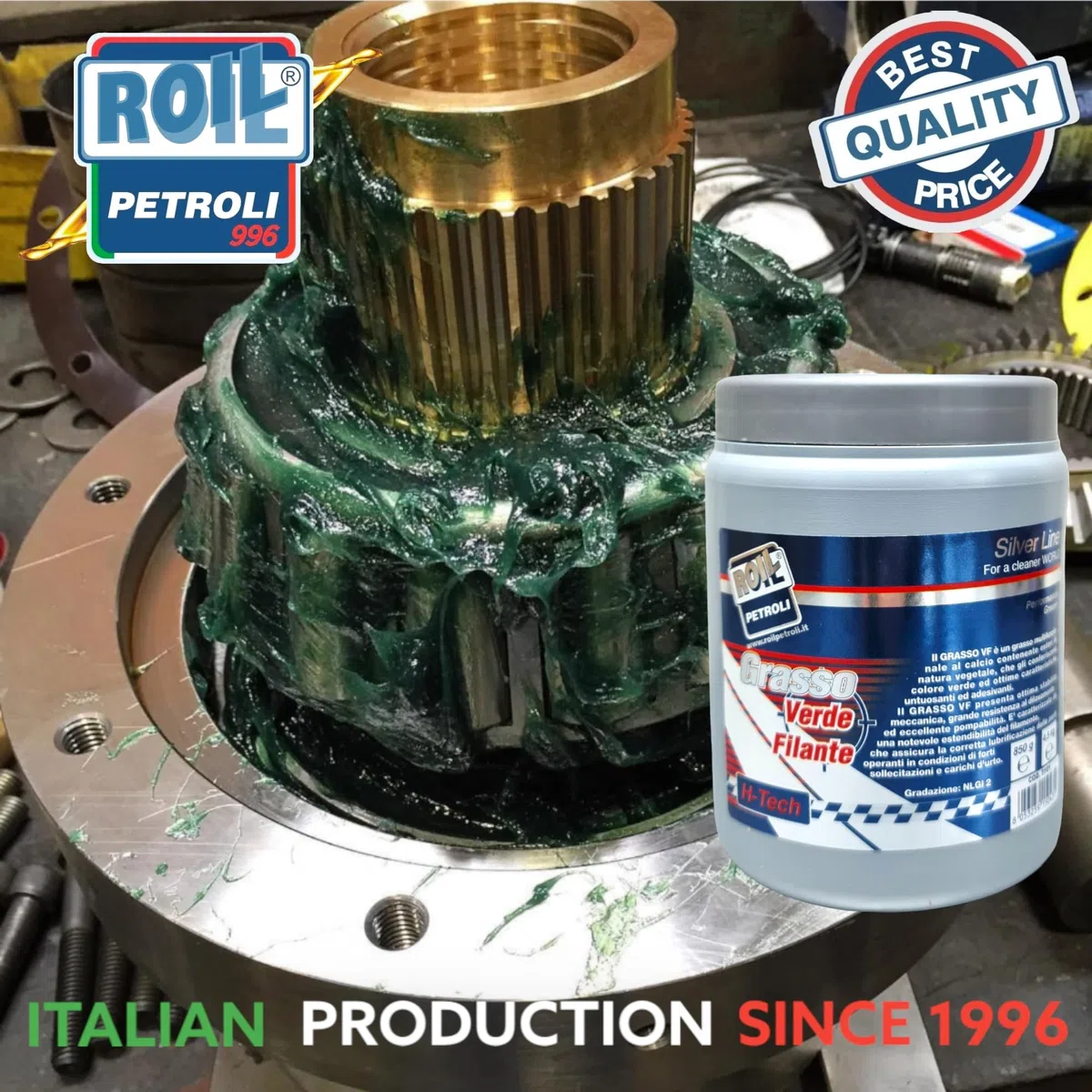 4,5 kg. di ►Roil GRASSO UNIVERSALE VERDE FILANTE◄ Grasso Multiuso per USI Generali e Specifici - Milleusi per Bici, Auto, Moto, Nautica, Agricoltura e Industria