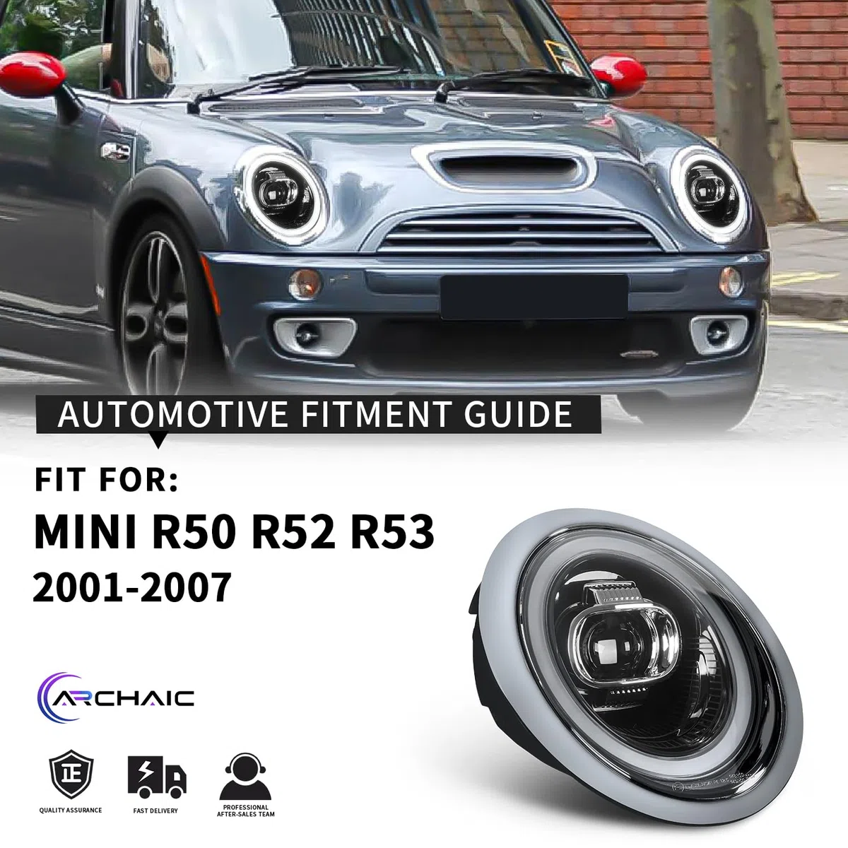 Archaic LED Fari Anteriori compatibili con Mini Cooper R50 R52 R53 2001-2007,luci anteriori con indicatori di direzione sequenziali, animazione DRL, coppia