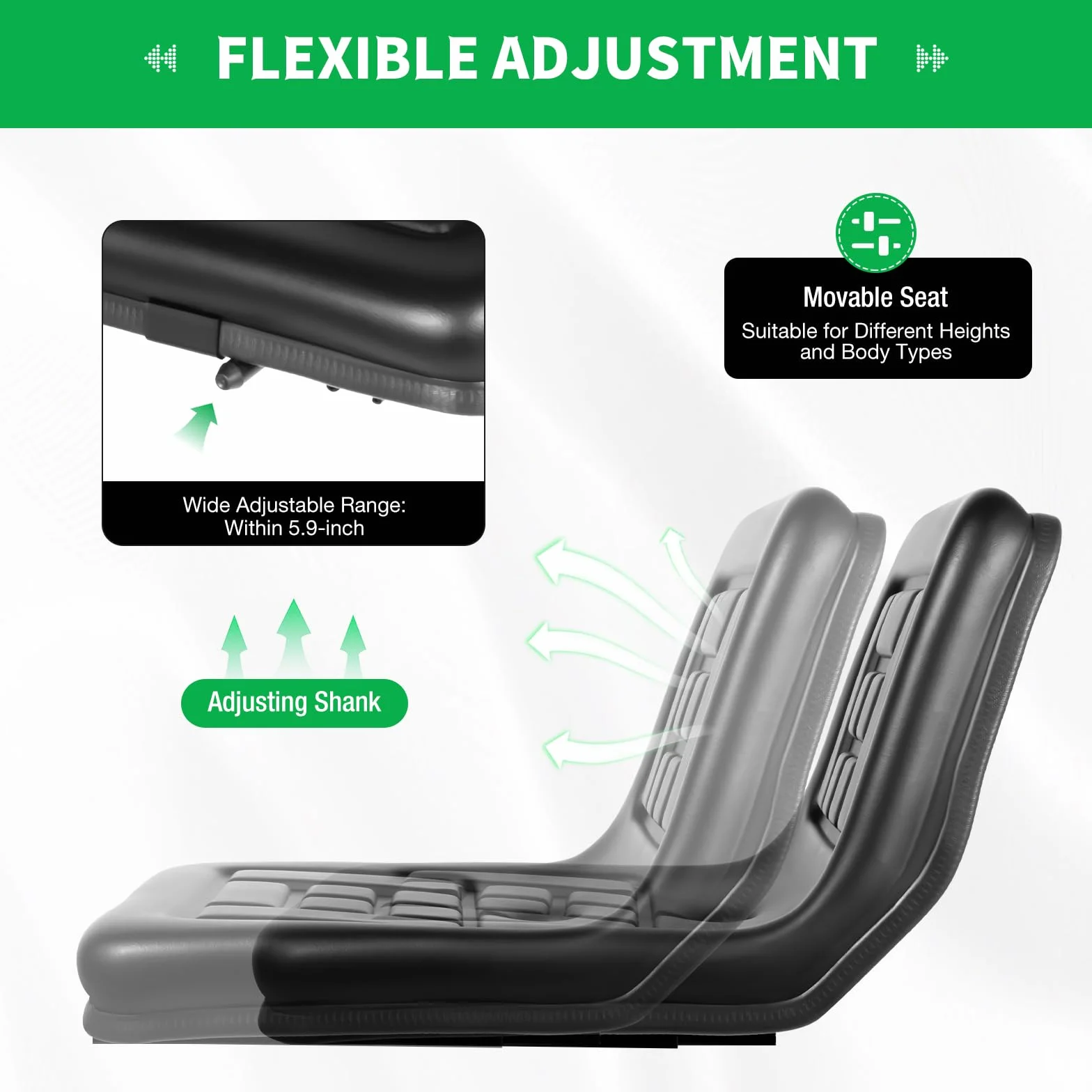 Sedile per trattore, sedile per trattore, sedile universale anteriore/posteriore, regolabile con foro di scarico, sedile ergonomico per trattori, tosaerba, mini escavatore