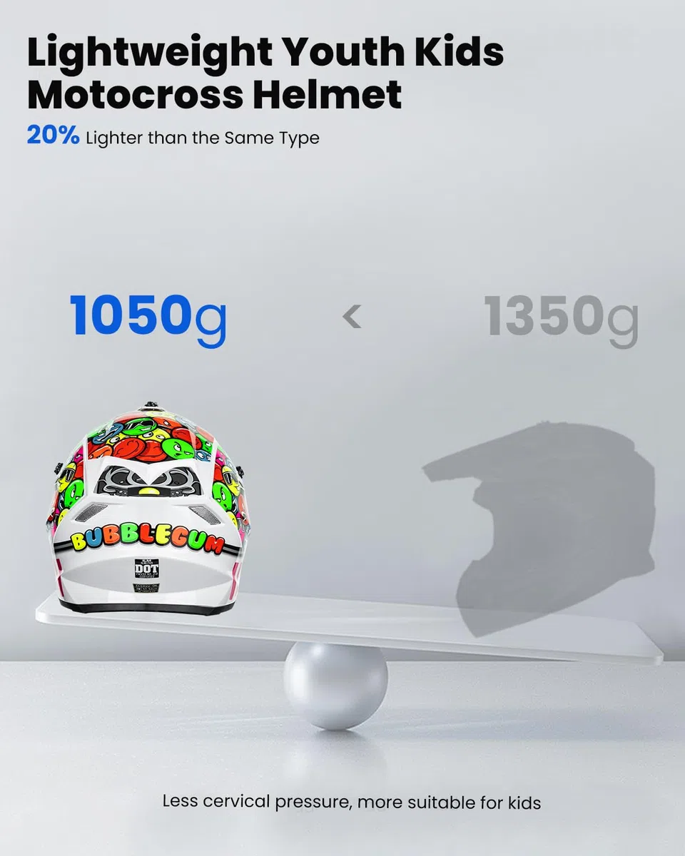 ILM Casco Motocross Bambino Set con occhiali guanti maschera ATV Off Road Go Kart DOT ECE Modello Z705