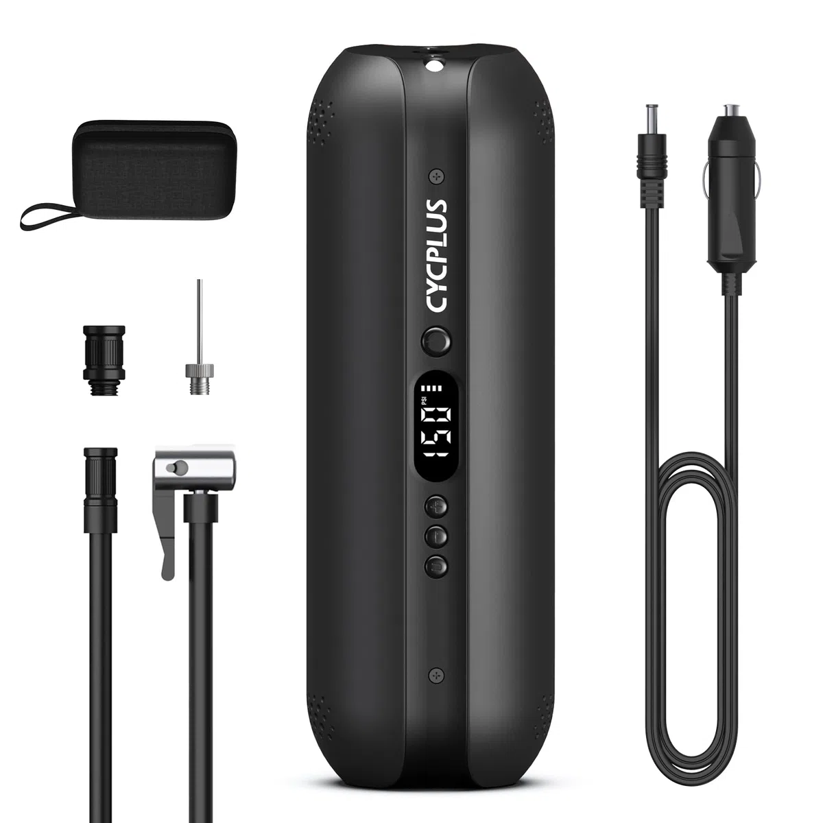 CYCPLUS 2600mAh*3 Compressore d'Aria per Pneumatici, 150 PSI Pompa d'Aria Portatile per Pneumatici, Manometro Digitale per Pneumatici Ricarica DC/AC Compressore d'Aria 12V, Nero