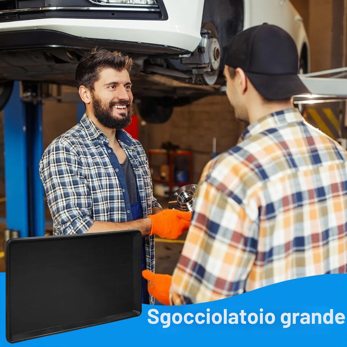 YEXEXINM Vaschetta universale grande 90 x 60 cm, grande contenitore in plastica resistente per olio, supporto per il cambio dell'olio