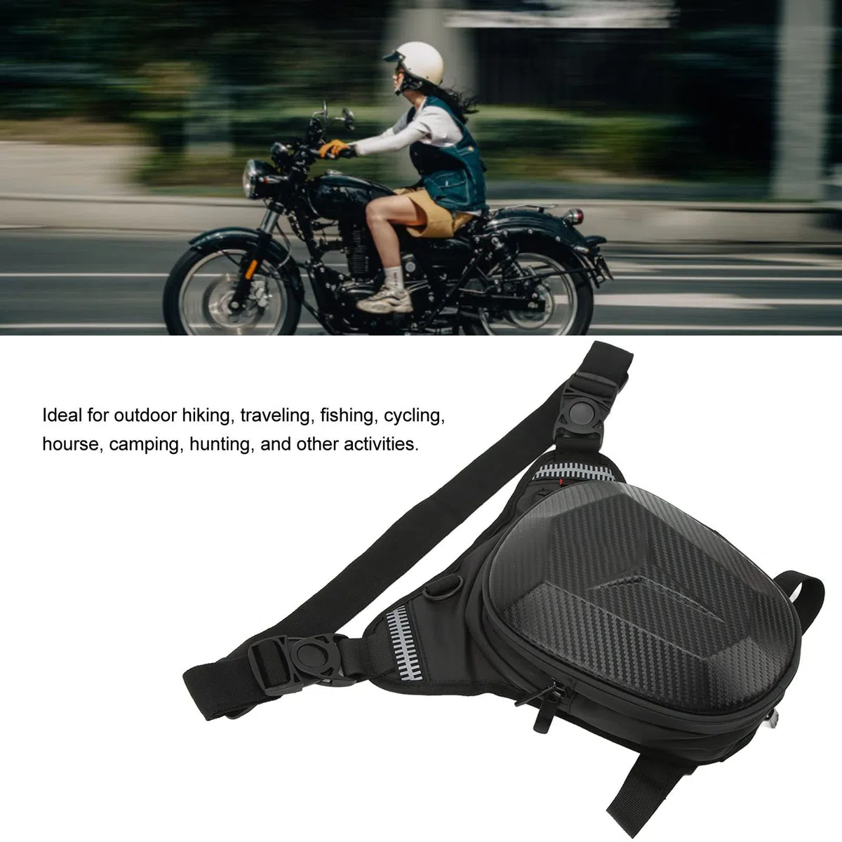 Borsa da Gamba da Viaggio per Escursionismo con Cerniera Riflettente per Motocicletta Multiuso Impermeabile Aggiornata (Fibra di carbonio)