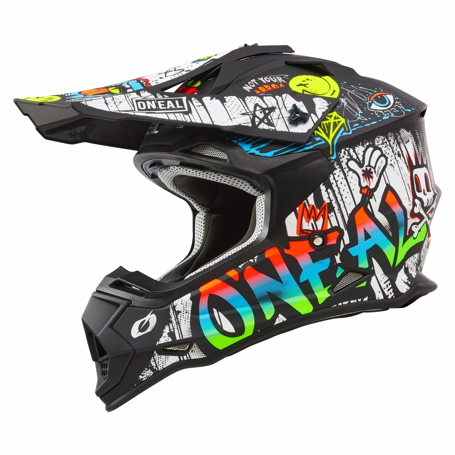 O'NEAL | Casco da motocross | MX Enduro | Calotta in ABS, Standard di sicurezza ECE 22.06, Prese d'aria per un raffreddamento ottimale | Casco 2SRS RANCID V.24 | Adulto | Nero Bianco