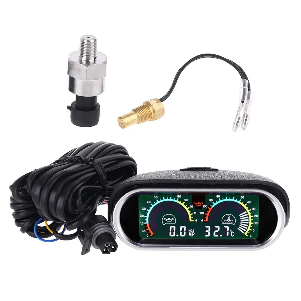 Buwei 2 funzioni 12v / 24v Universale per Camion manometro Olio Auto + misuratore Temperatura Acqua misuratore 10mm M10 1/8 NPT sensore indicatore Carburante