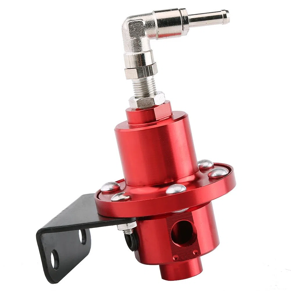 Akozon Regolatore Pressione Benzina | Regolatore di Pressione del Carburante FPR Regolabile in Alluminio con Manometro per Auto (Rosso)