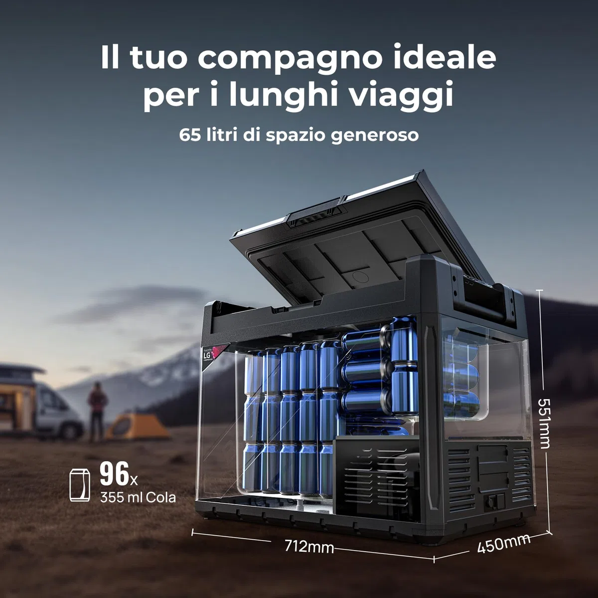 BougeRV Rocky2 65L Frigorifero per Auto con Compressore Potente da 5,7 cc Frigo Auto 12V 220V Divisore Rimovibile App Frigorifero Portatile Doppia Zona per Campeggio Viaggio Barca Camion -20℃~20℃