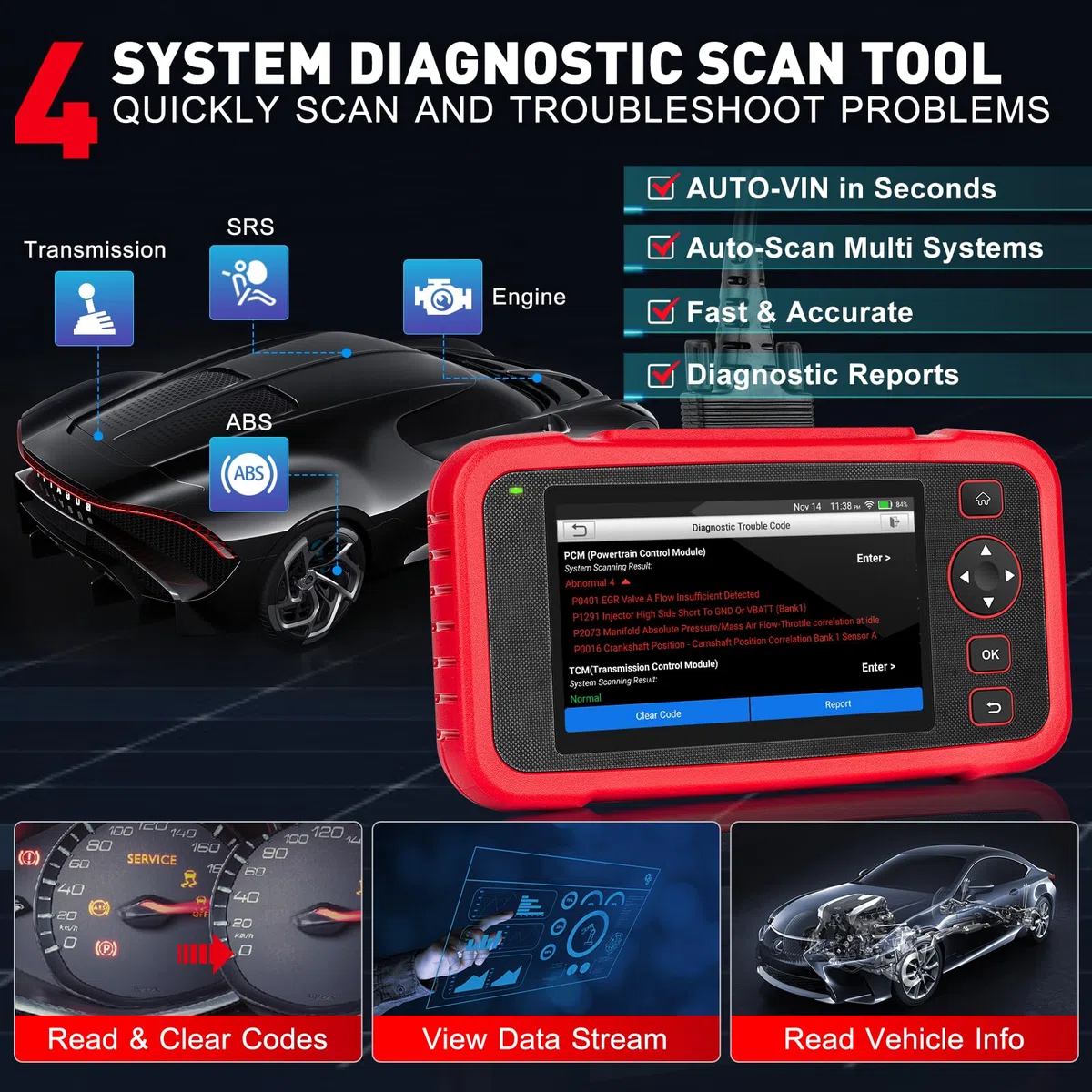 LAUNCH CRP123i V3.0 OBD2 Auto Diagnostica, Diagnosi Autos Professionale in Italiano, Veicoli Scanner con 4 Sistemi Diagnostici, 7+ Mantenimento Resets olio/Brake/SAS/ABS/DPF/BMS/ETS