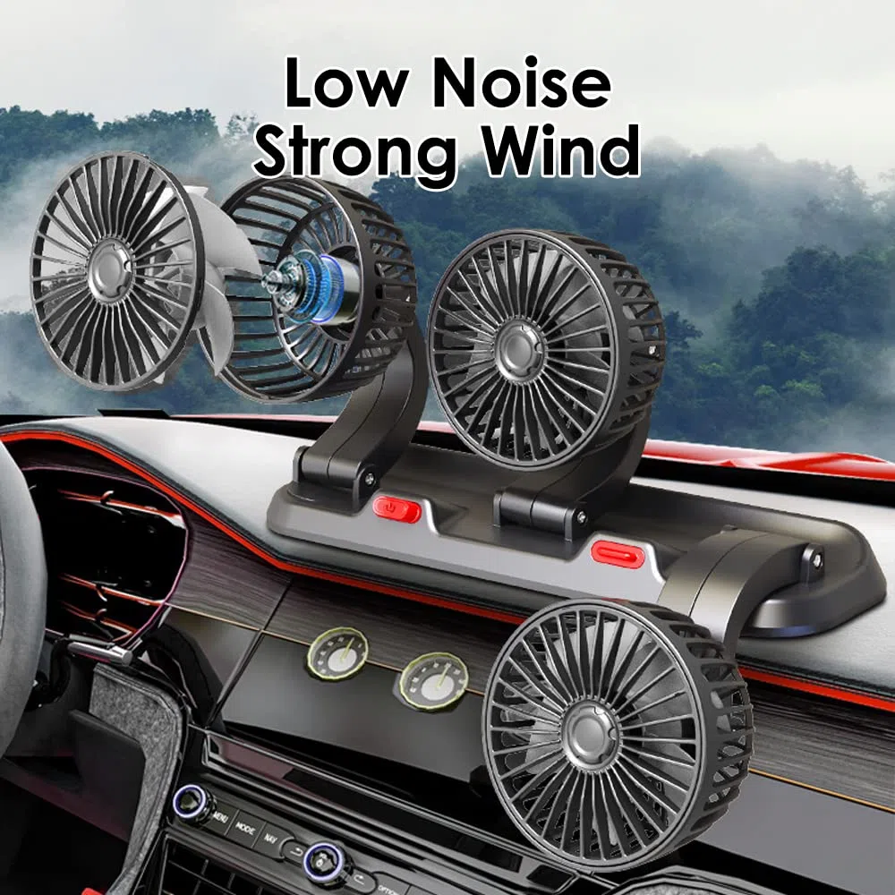 Riloer Ventilatore dell'aria di raffreddamento portatile per auto, Circolatore d'aria di raffreddamento elettrico a tre teste per camion, furgone, SUV, camper, barca, rotante a 360°
