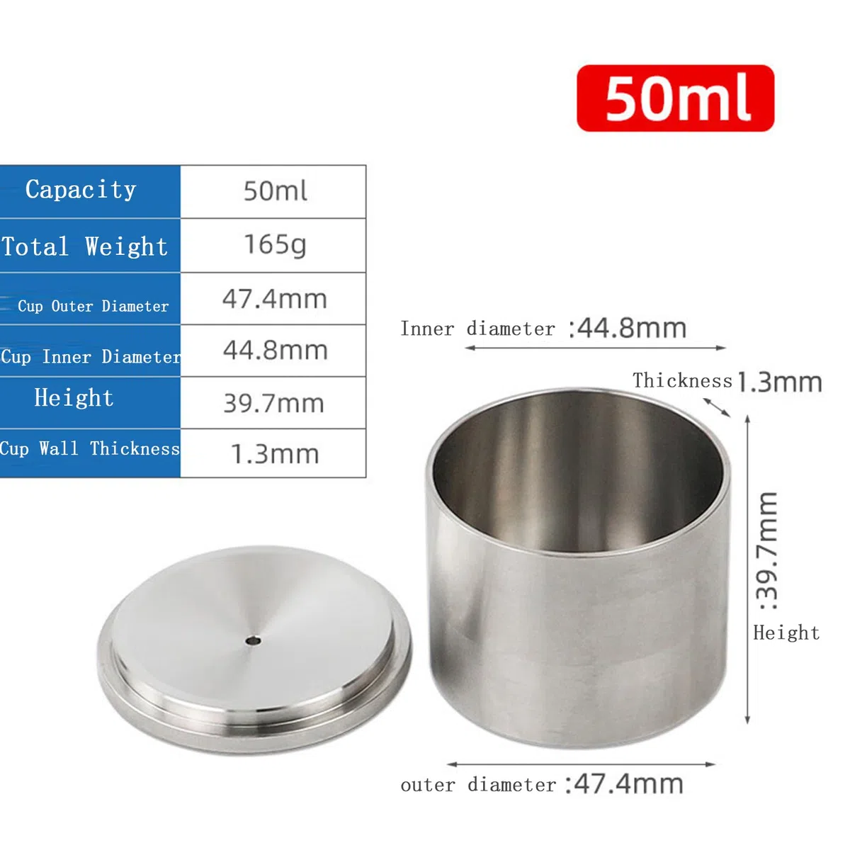 Idrometro per Densità del Rivestimento in Acciaio Inossidabile, Picnometro per Densimetro Liquido, Tazza di gravità Specifica in Acciaio Inossidabile con Scatola di Immagazzinaggio