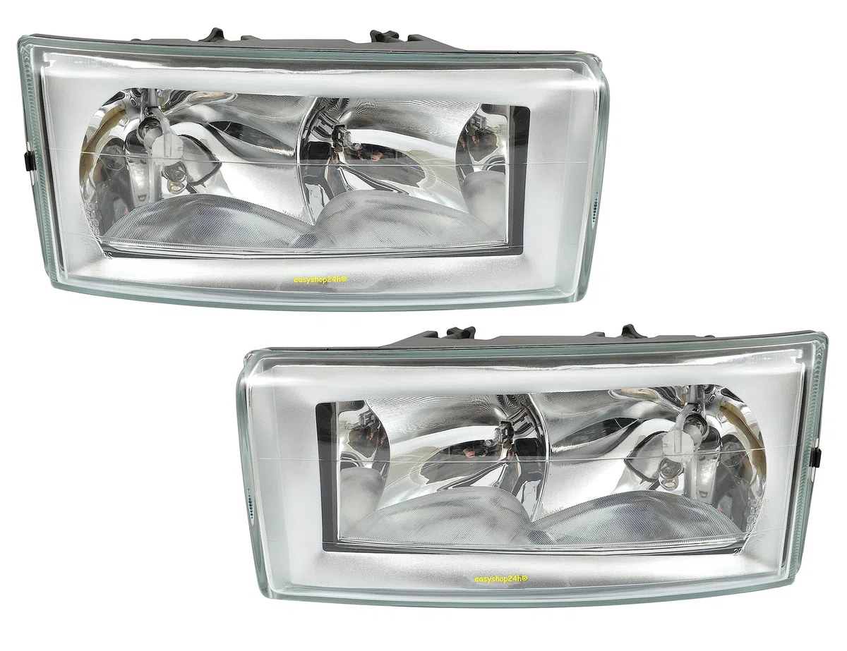 Set 2 Faro Fanale Proiettore Anteriore Destro e Sinistro Per Daily III s2000 da 2000 a 2005 H7 H1 Con Regolazione Elettrica Gruppo Ottico Luce Fanalino Lato Guidatore e Passeggero