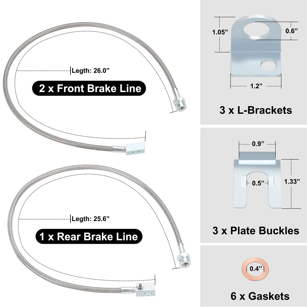 89715 Linee freno in acciaio inox per Jeep Wrangler TJ/YJ/XJ 1987-2006, anteriore/posteriore (89702 e 89703)