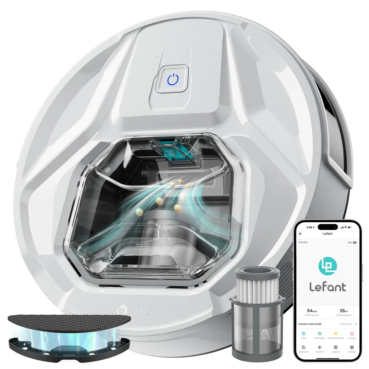 Lefant Robot aspirapolvere M320, 6000Pa, aspirapolvere robot con navigazione di precisione, contenitore per polvere da 800 ml, 210 minuti, Wi-Fi/app, ideale per peli di animali, tappeti