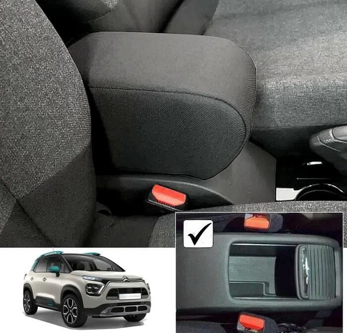 Drive Design Bracciolo Compatibile per Citroen C3 Aircross (2021-2024) in Tessuto Nero - Versione Tunnel con SERRANDINA Montaggio Senza Viti