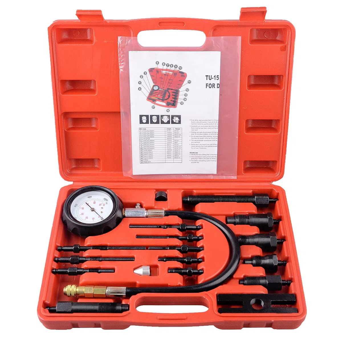 Dayuan, Kit di strumenti tester per compressione, motore diesel, per auto, 17 pezzi