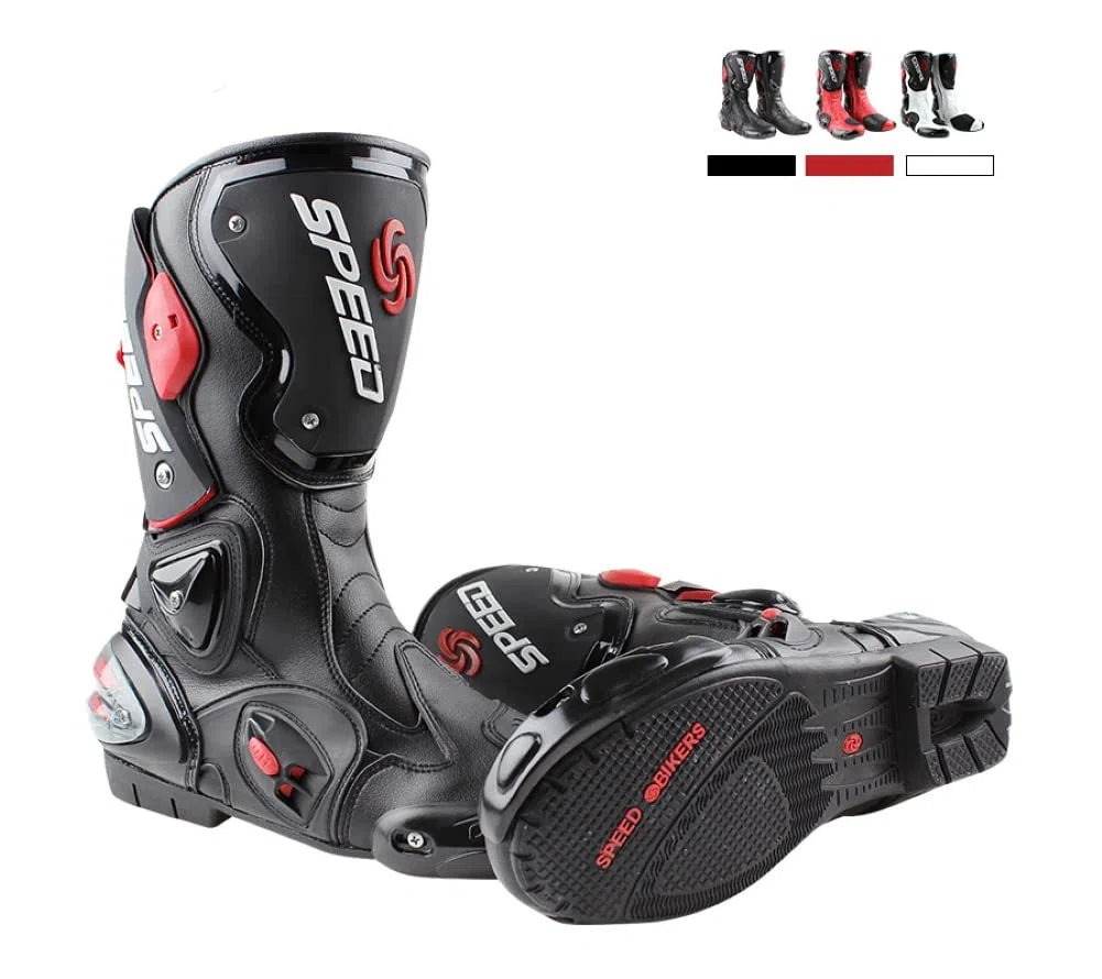 Stivali Moto da Pista Racing Professionale Antiscivolo Traspirante Impermeabile (Nero, 43)