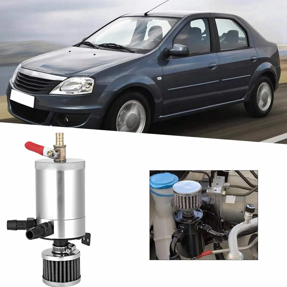 VOBOR Serbatoio Olio, Vaschetta Olio Motore Serbatoio Benzina Moto, Universale in Lega di Alluminio Serbatoio di Cattura Con Kit di Accessori A 2 Porte(Argento)