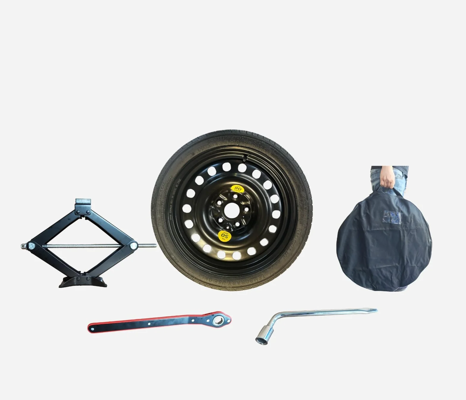 Kit Ruotino di Scorta 18" compatibile con Peugeot 3008,5008 (da 2017 no plug in no elettrica) Citroen C5 Aircross DS 7 (Crossback), Opel Grandland X con Cric, Chiave e Sacca 135/80r18