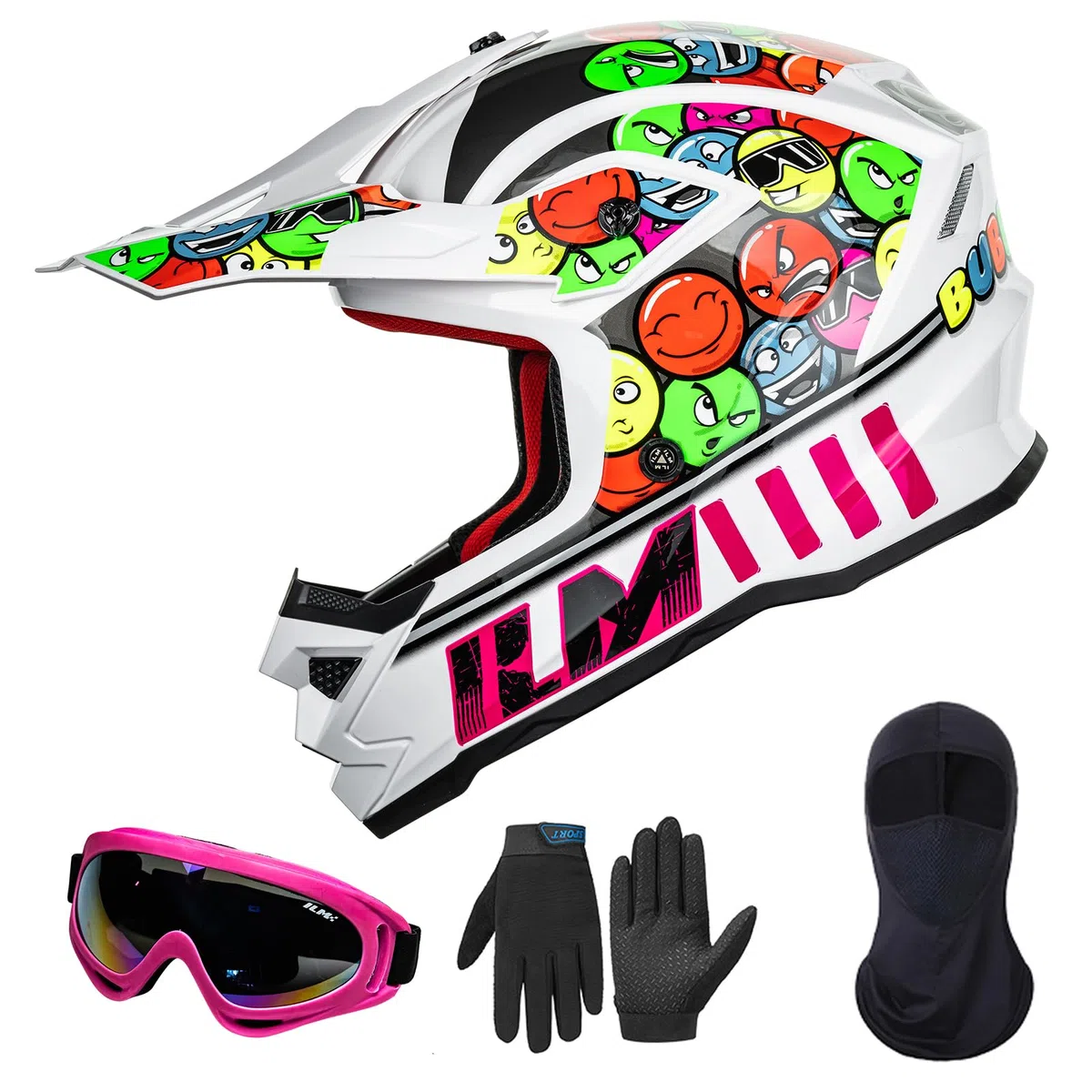 ILM Casco Motocross Bambino Set con occhiali guanti maschera ATV Off Road Go Kart DOT ECE Modello Z705