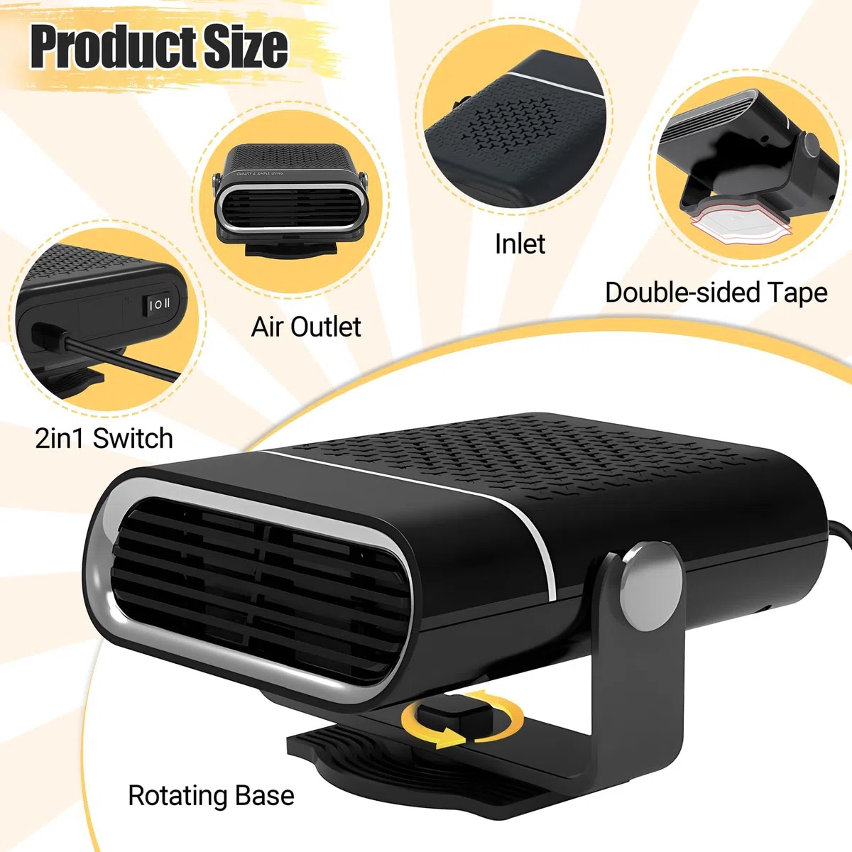 Riscaldatore per auto, kit sbrinatore portatile invernale per auto, 12 V, per parabrezza dell'auto che si collega all'accendisigari
