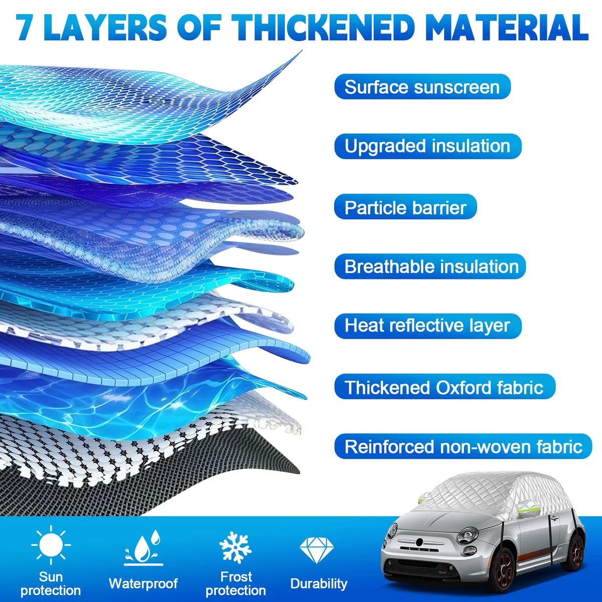 Mezza Copertura Portellone Universale 300X150X49cm, Perfetta Vestibilità Addensata per Metà Garage impermeabile Sostituzione per Fiat 500/Abarth 595, per Up/Seat MII, Antigrandine e Antineve