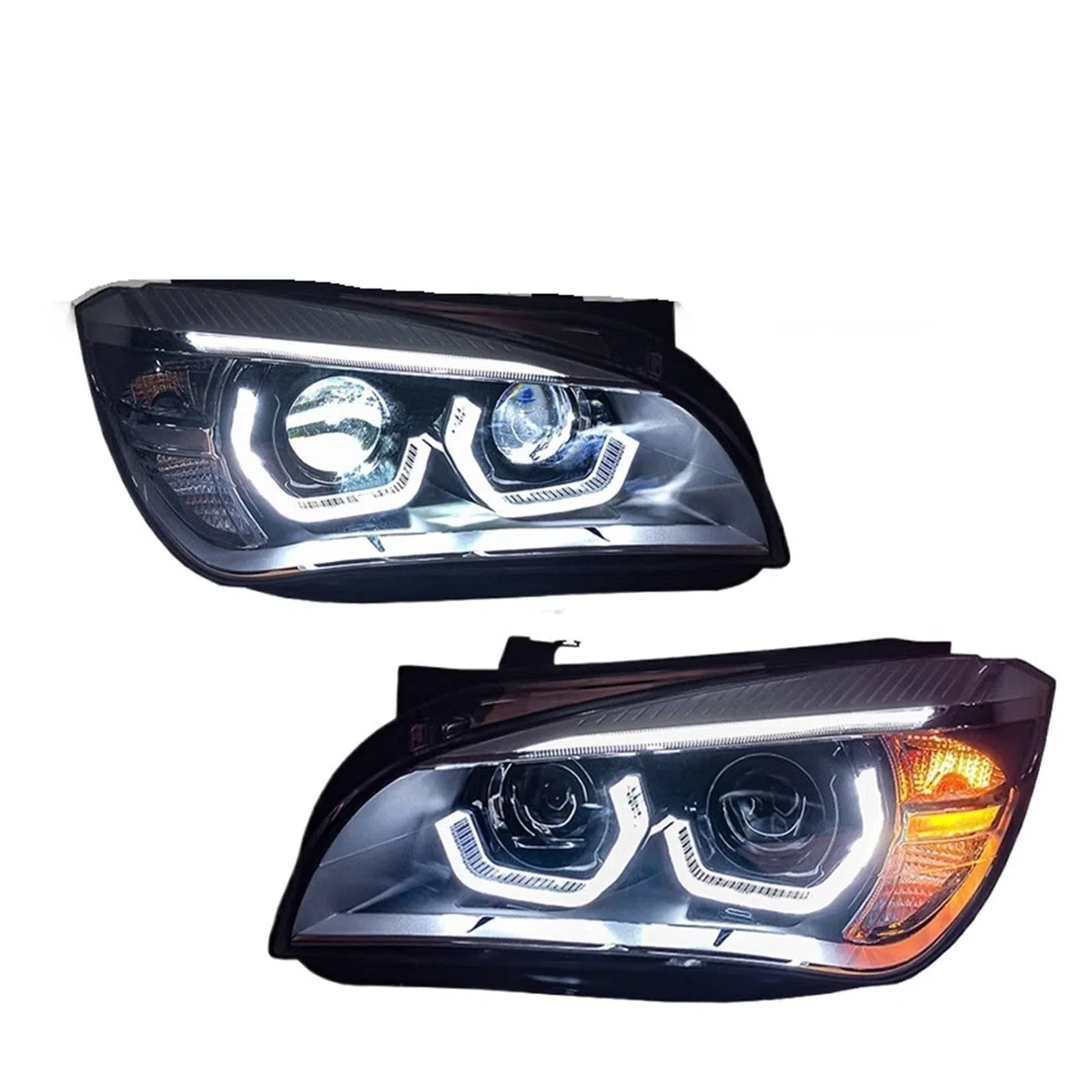 Coppia di fari auto compatibili con BMW X1 E84 2011-2015, accessori DRL ambra, indicatori di direzione, fari Plug and Play(With LED Bulbs)