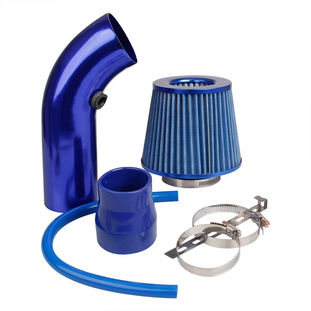 CarBole Kit Filtro aria sportivo universale Raffreddamento, Sistema ingresso aria per auto universale in fibra di carbonio con tubo blu