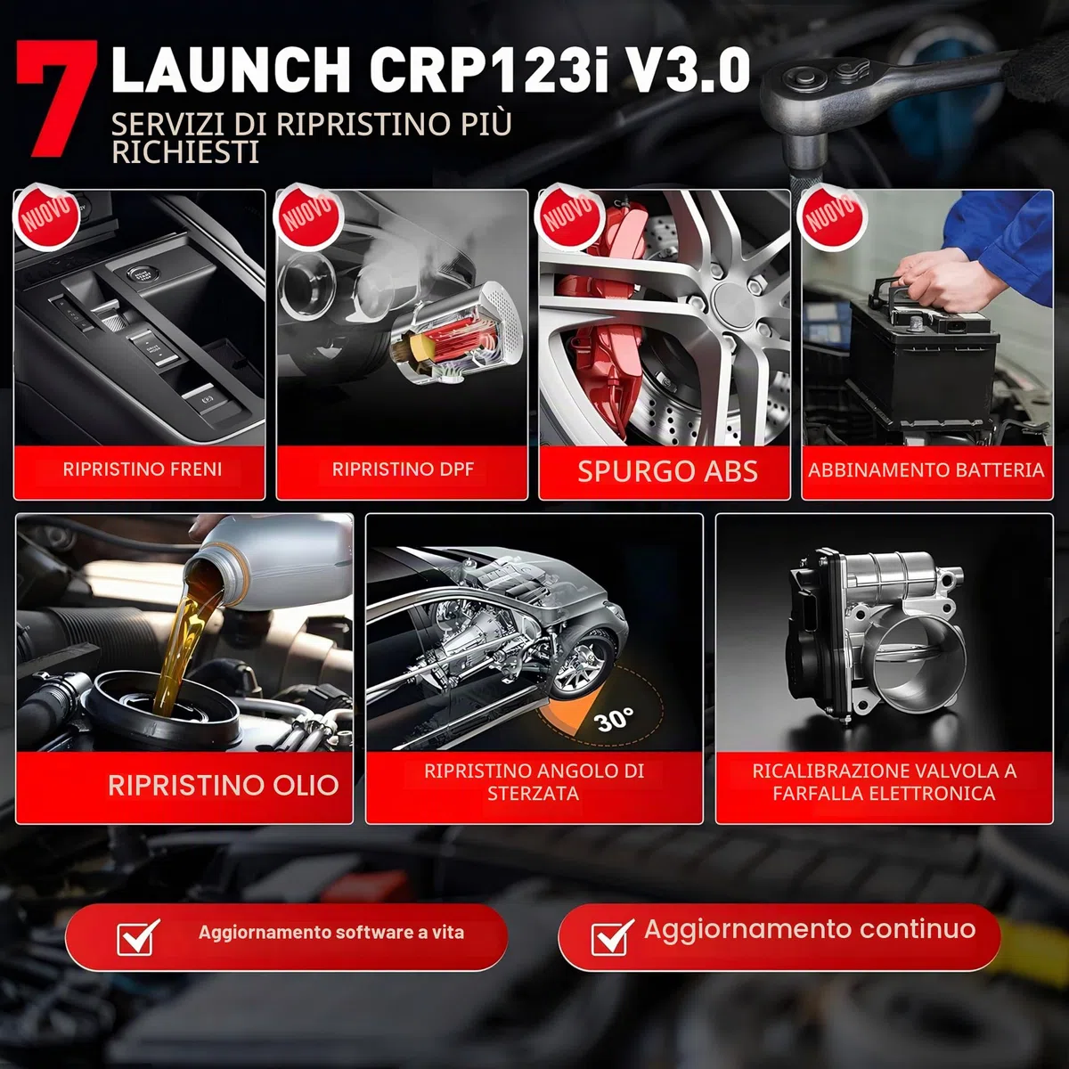 LAUNCH CRP123i V3.0 OBD2 Auto Diagnostica, Diagnosi Autos Professionale in Italiano, Veicoli Scanner con 4 Sistemi Diagnostici, 7+ Mantenimento Resets olio/Brake/SAS/ABS/DPF/BMS/ETS