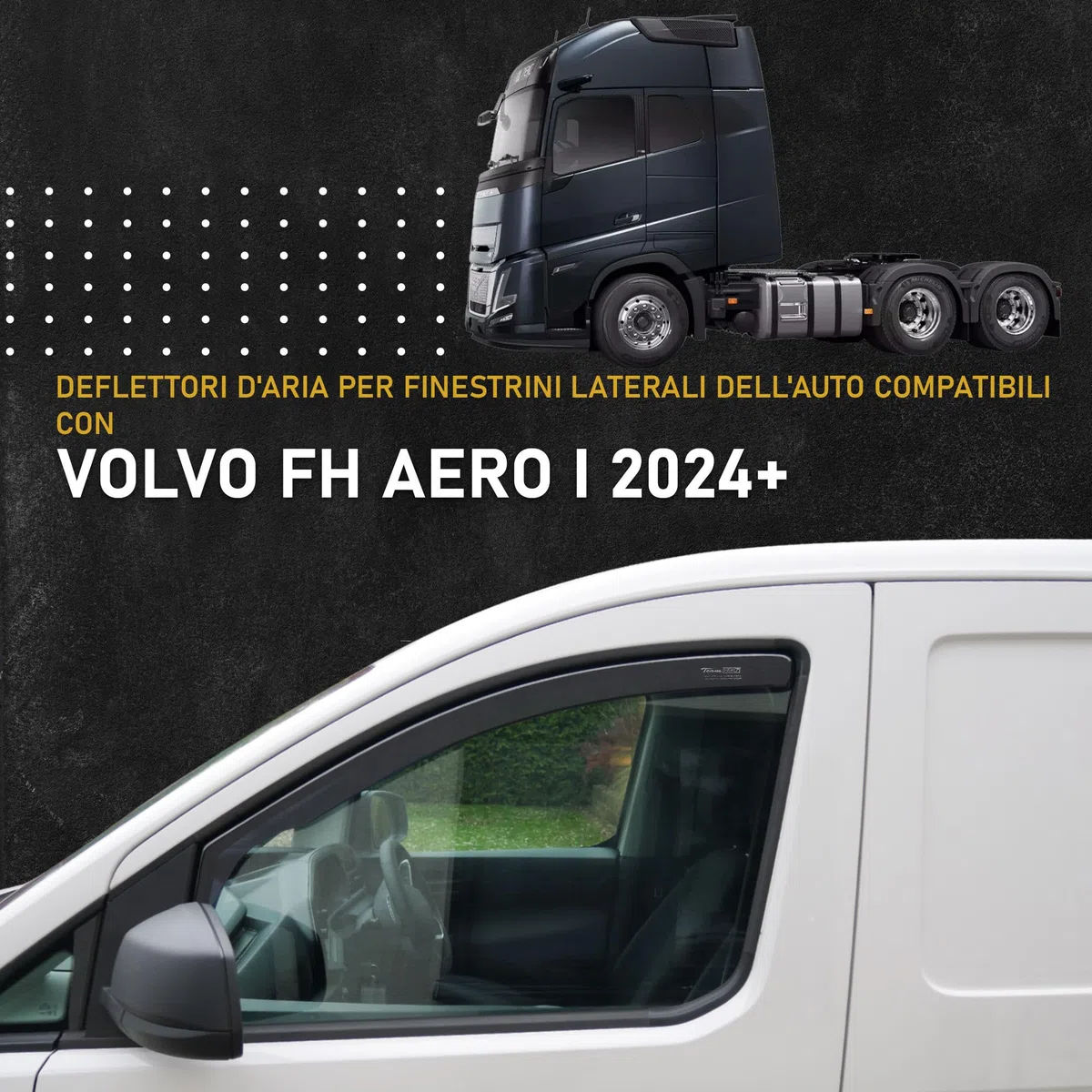 HEKO | Compatibile con Volvo FH Aero 2024+; Deflettori per Vetri Laterali; Anteriori; 2 pz; Deflettori d’Aria Antipioggia, Antiturbo, Oscurati, Aerodinamici; Installazione Rapida e Semplice