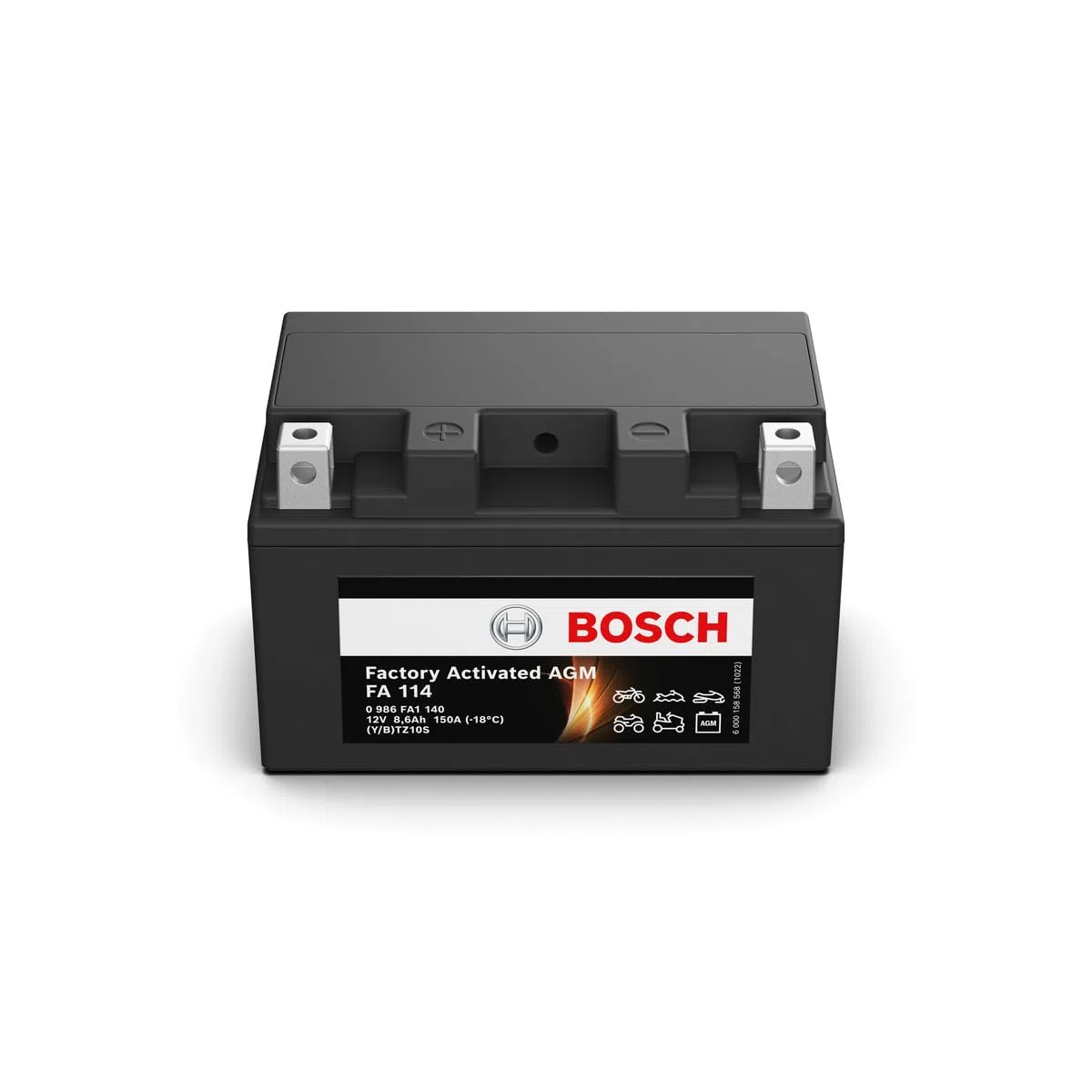 Bosch FA114 - Batteria AGM per motocicli - 12V 150A 8,6Ah - Adatta per moto, motociclette, enduro, scooter, quad, moto d'acqua - Compatibile M6011, BTZ10S