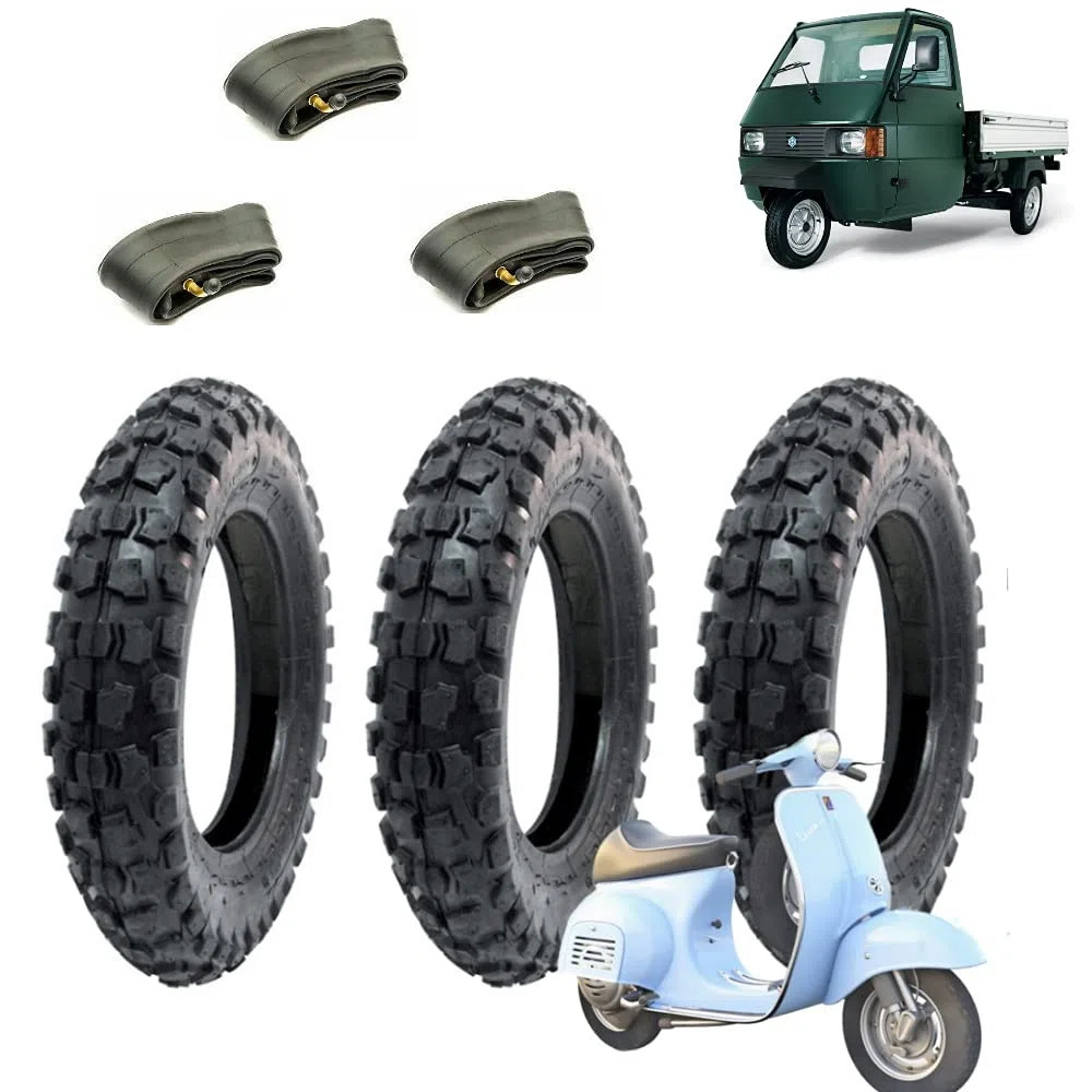 3 PNEUMATICI 3.50-10 + CAMERE VALVOLA CURVA COPERTONI GOMME APE PIAGGIO VESPA PX 125 150 200 PRIMAVERA