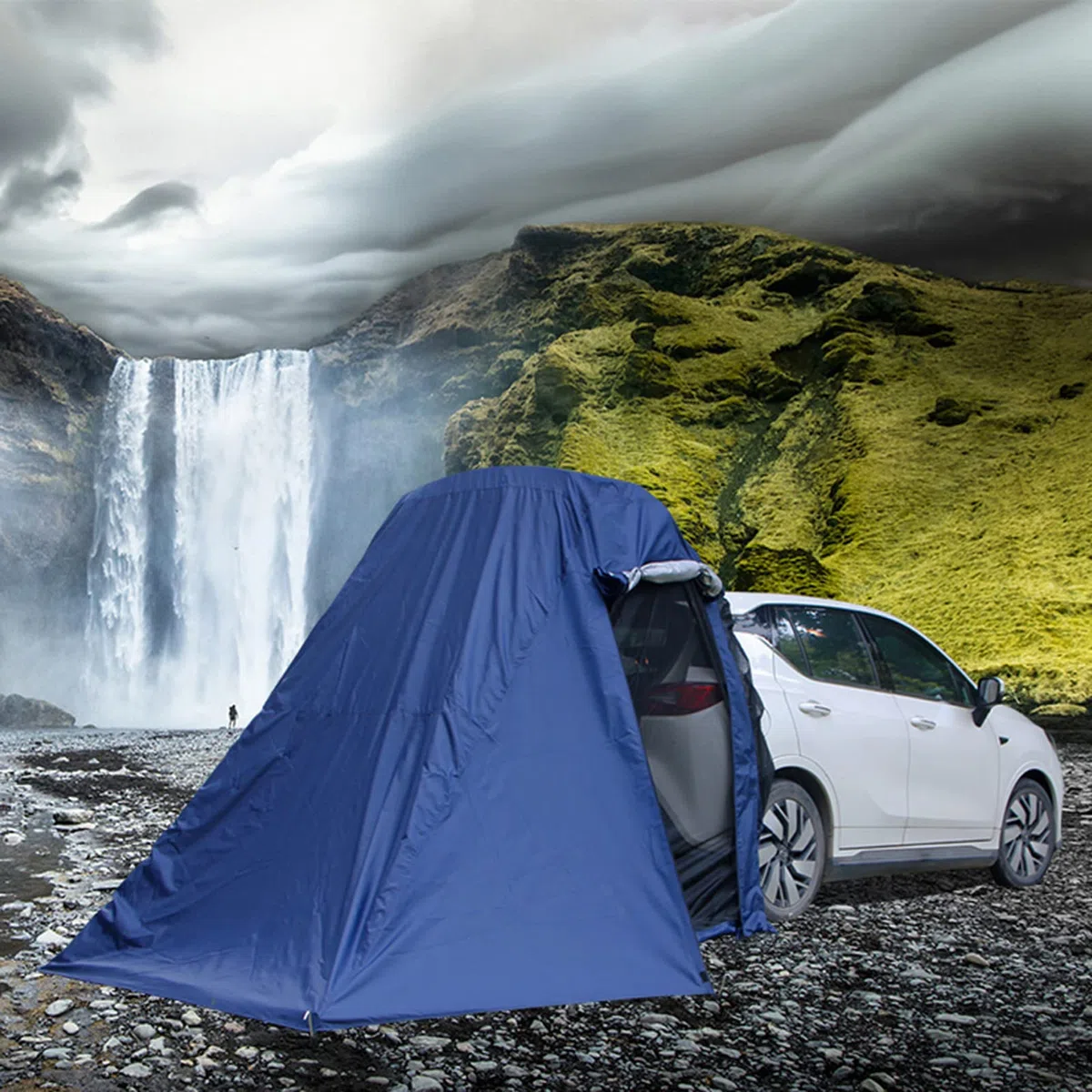 Tenda da campeggio per auto, tenda pop-up per auto, SUV, parasole per portellone posteriore, per viaggi su strada, ingresso con cerniera, essenziale per viaggi su strada