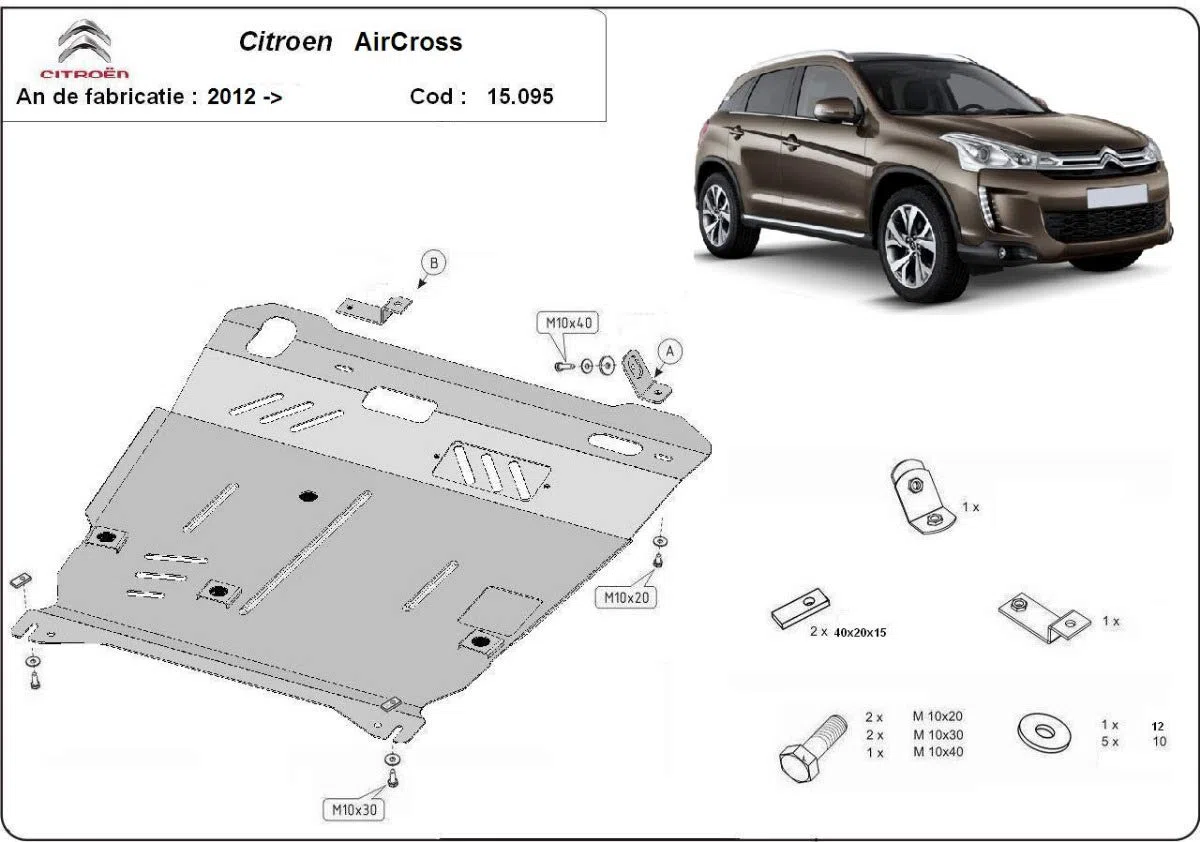 Protezione sottoscocca motore in acciaio compatibile con Citroën C4 Aircross (2012-2017)