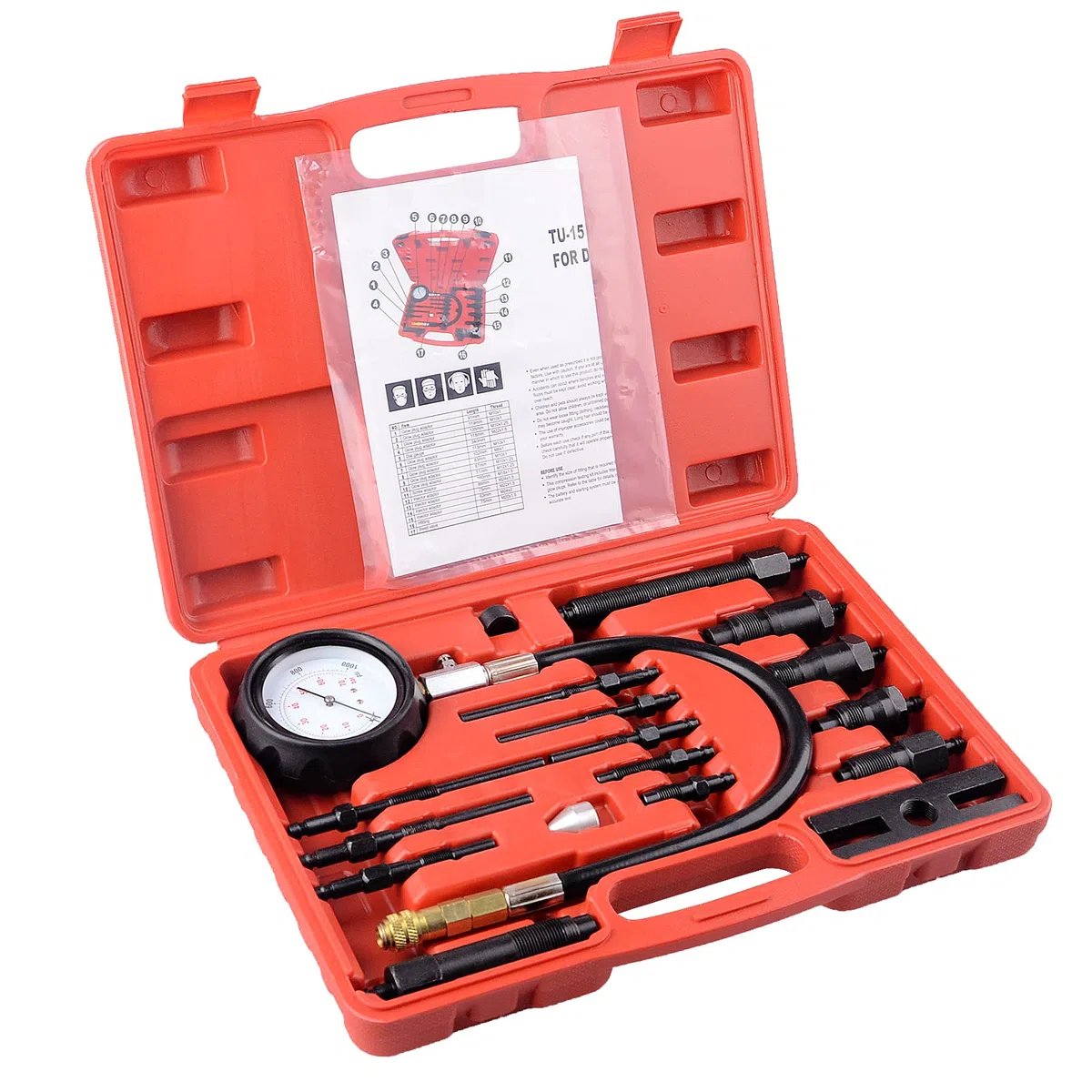 Dayuan, Kit di strumenti tester per compressione, motore diesel, per auto, 17 pezzi