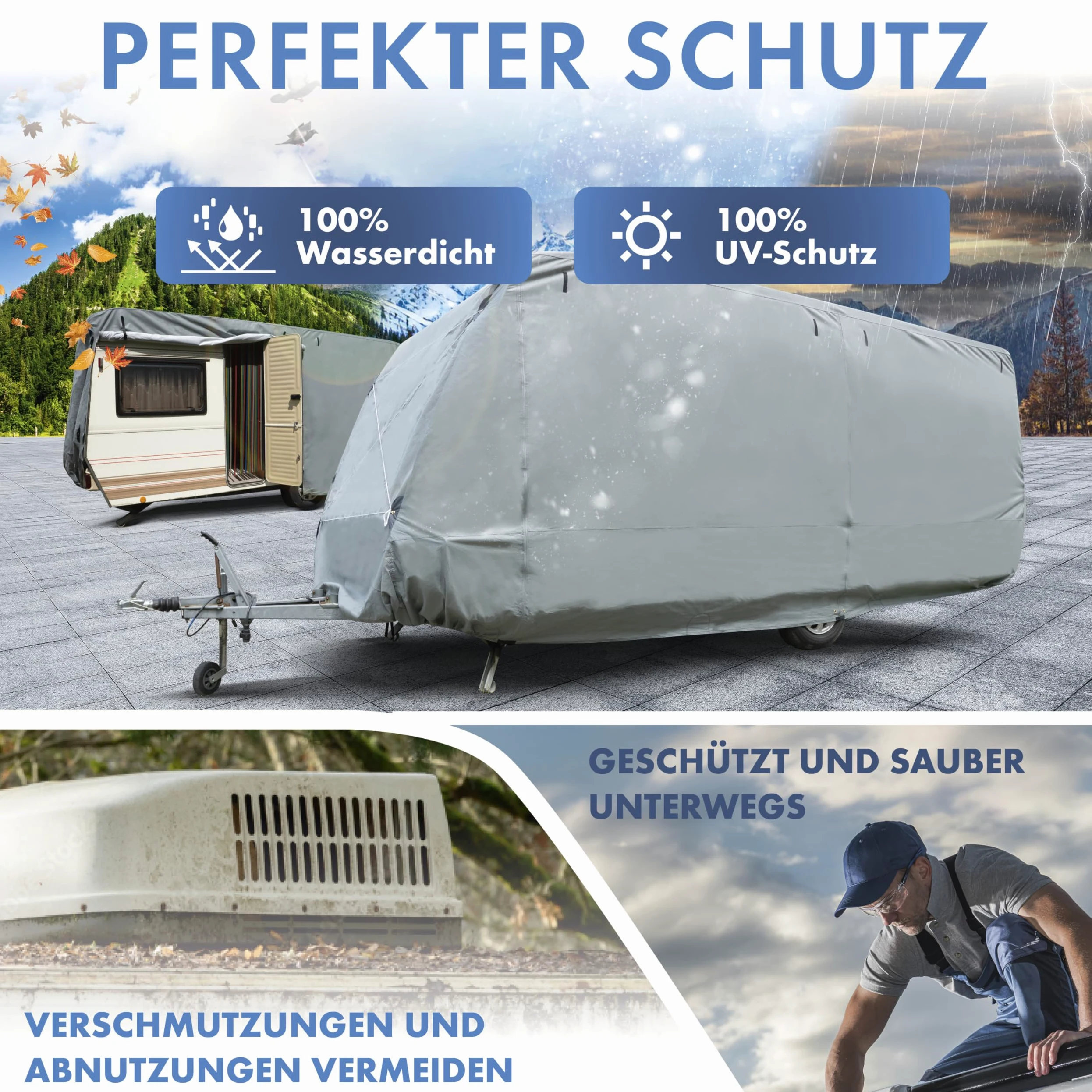 WALSER Premium Teli Copricaravan, Telo impermeabile per caravan, Copricaravan traspirante e resistente alle intemperie con protezione UV - Dimensioni 4: 550x250x220 cm